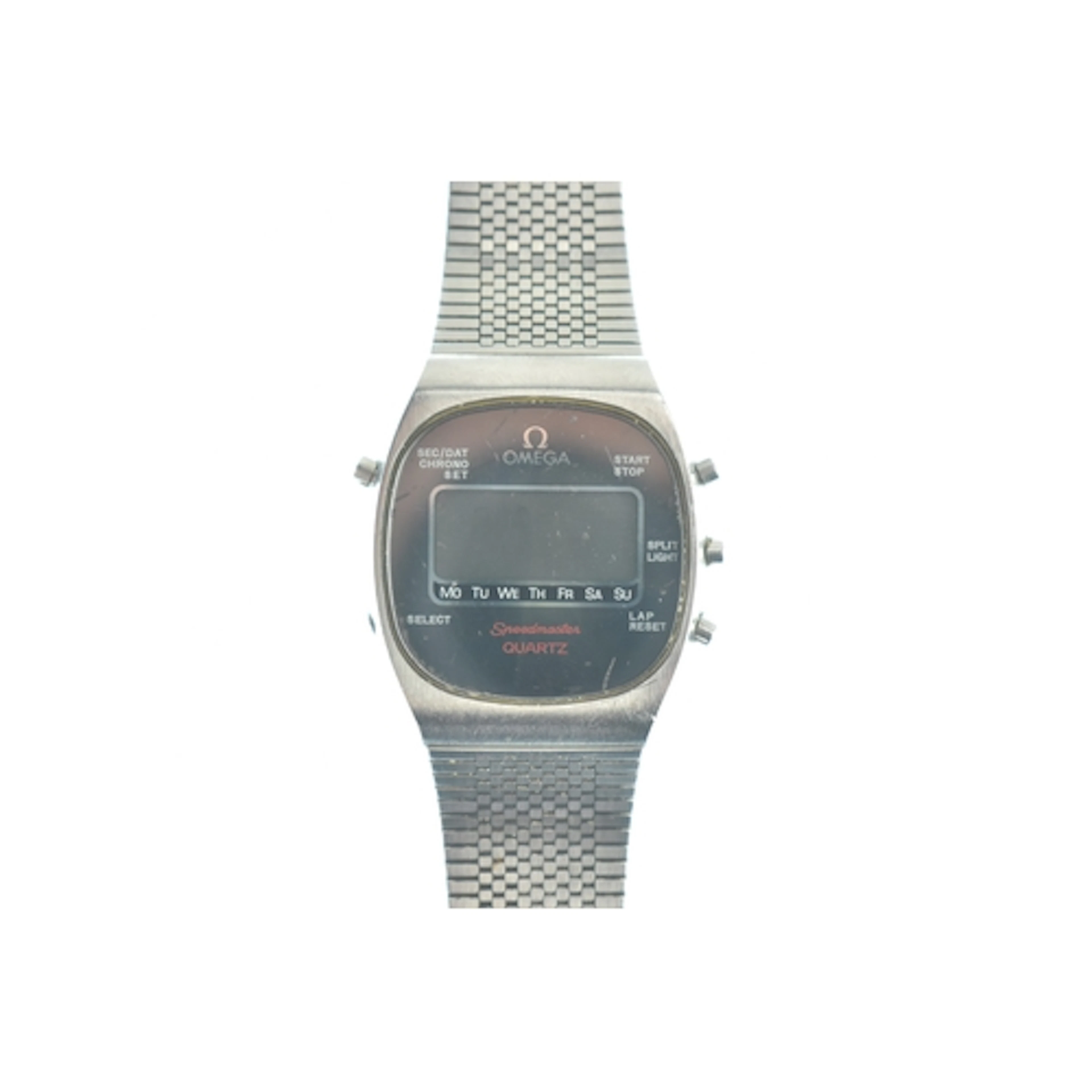 An Omega Speedmaster Quartz stainless steel LCD gents watch,...