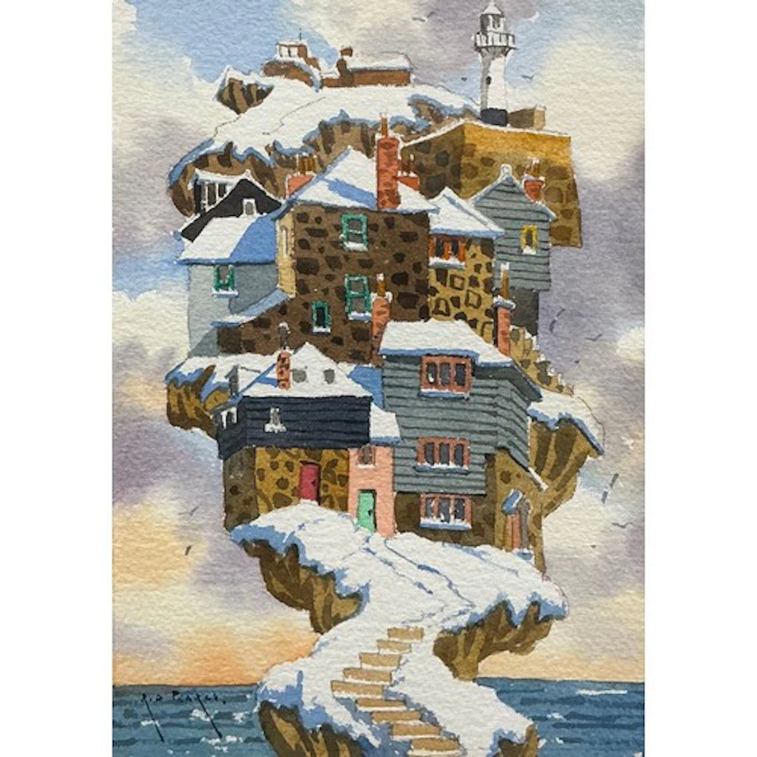 Rod Pearce (British, b. 1942) Snow at St Ives, signed, water...