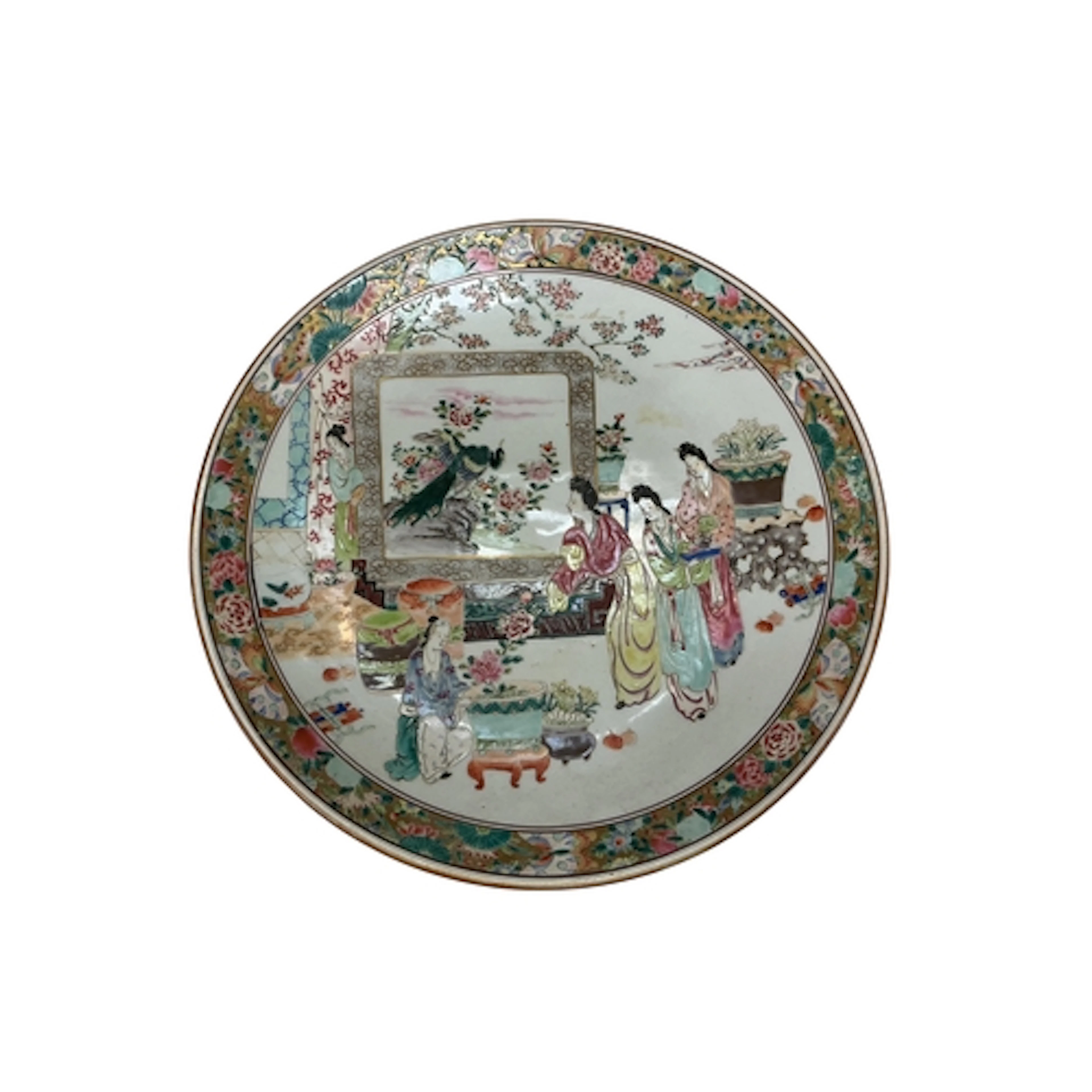 A Japanese porcelain charger, decorated in polychrome enamel...