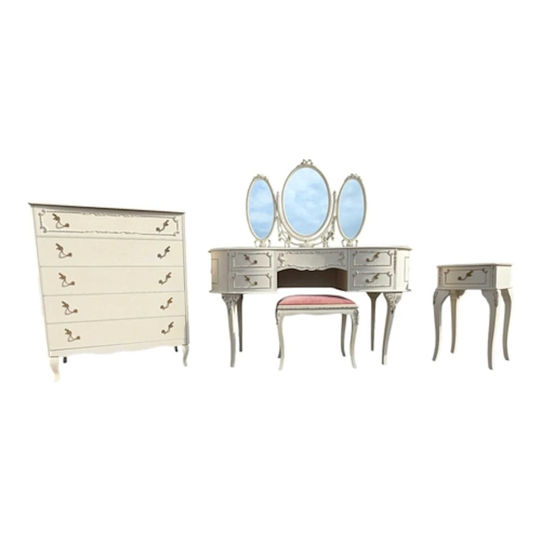 A 20th century Louis XV style white bedroom suite. To includ...