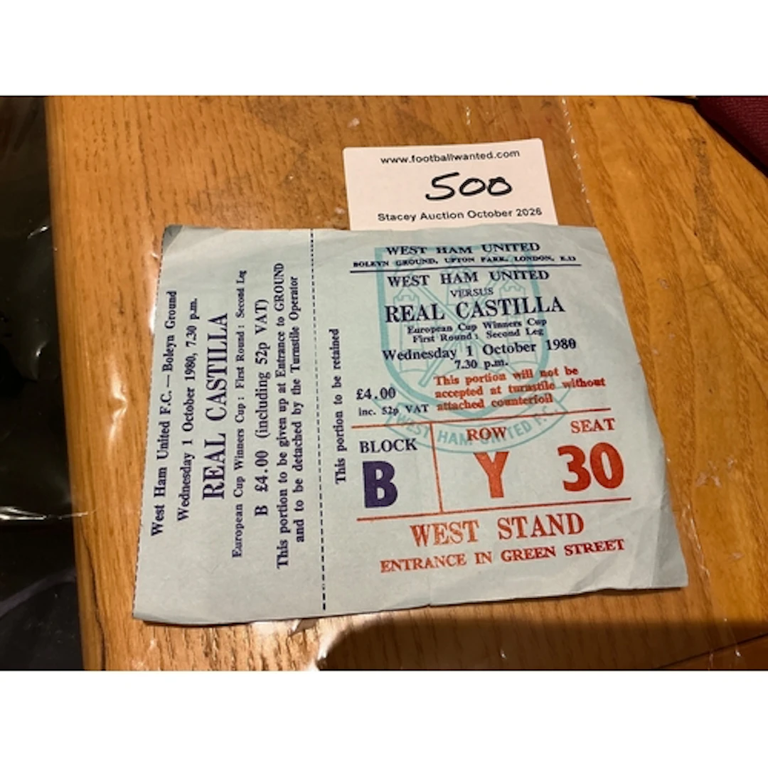 Rare Football Ticket 80/81 West Ham v Castilla ECWC: Full un...
