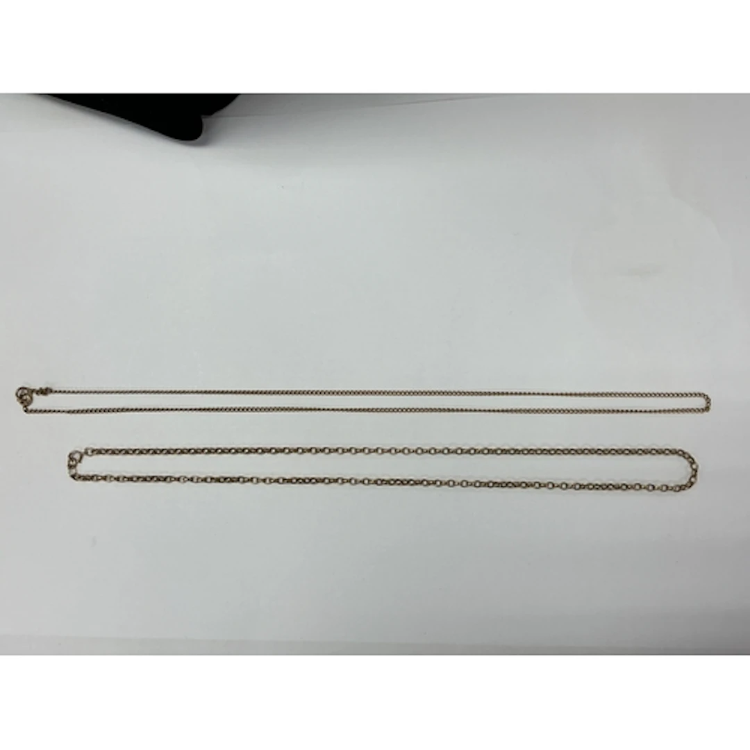 A 9ct gold belcher chain plus one other gold chain, unmarked...