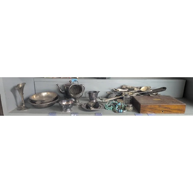 Silver and silver plate to include a silver spoon and two si...