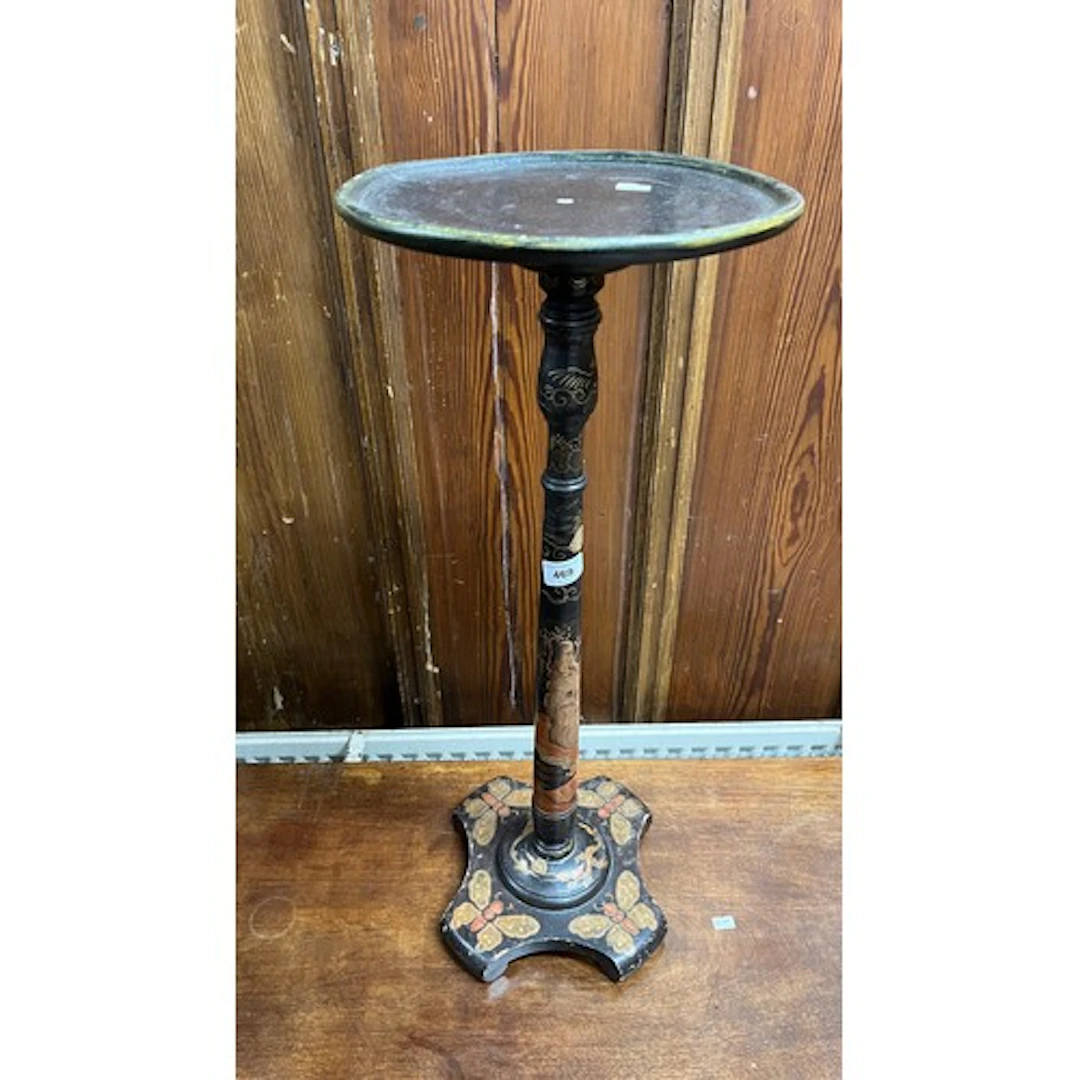 Antique chinoiserie and hand painted side table, 68cm tall.
