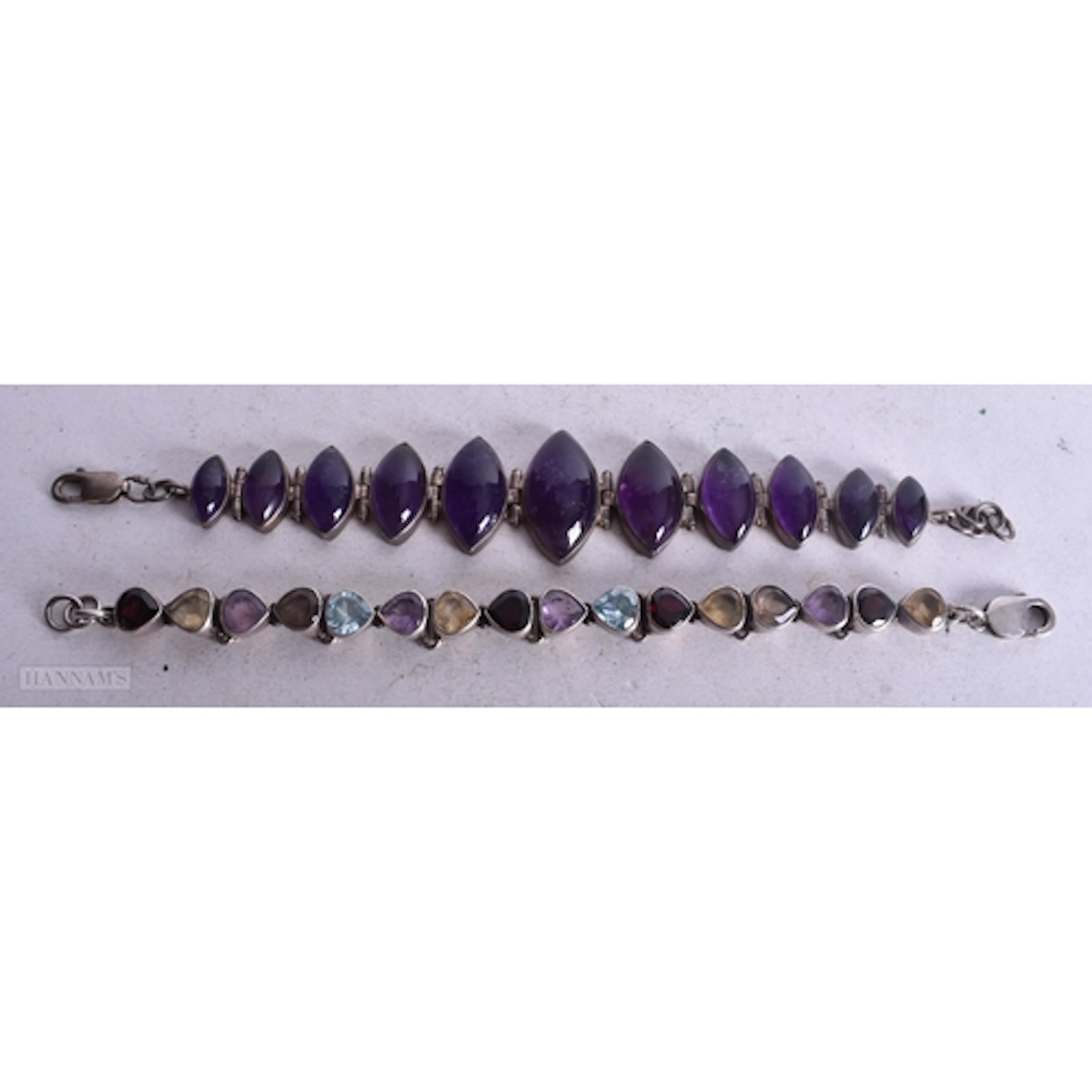 Collection of Sterling Silver Gemstone Bracelets inc. Amethy...