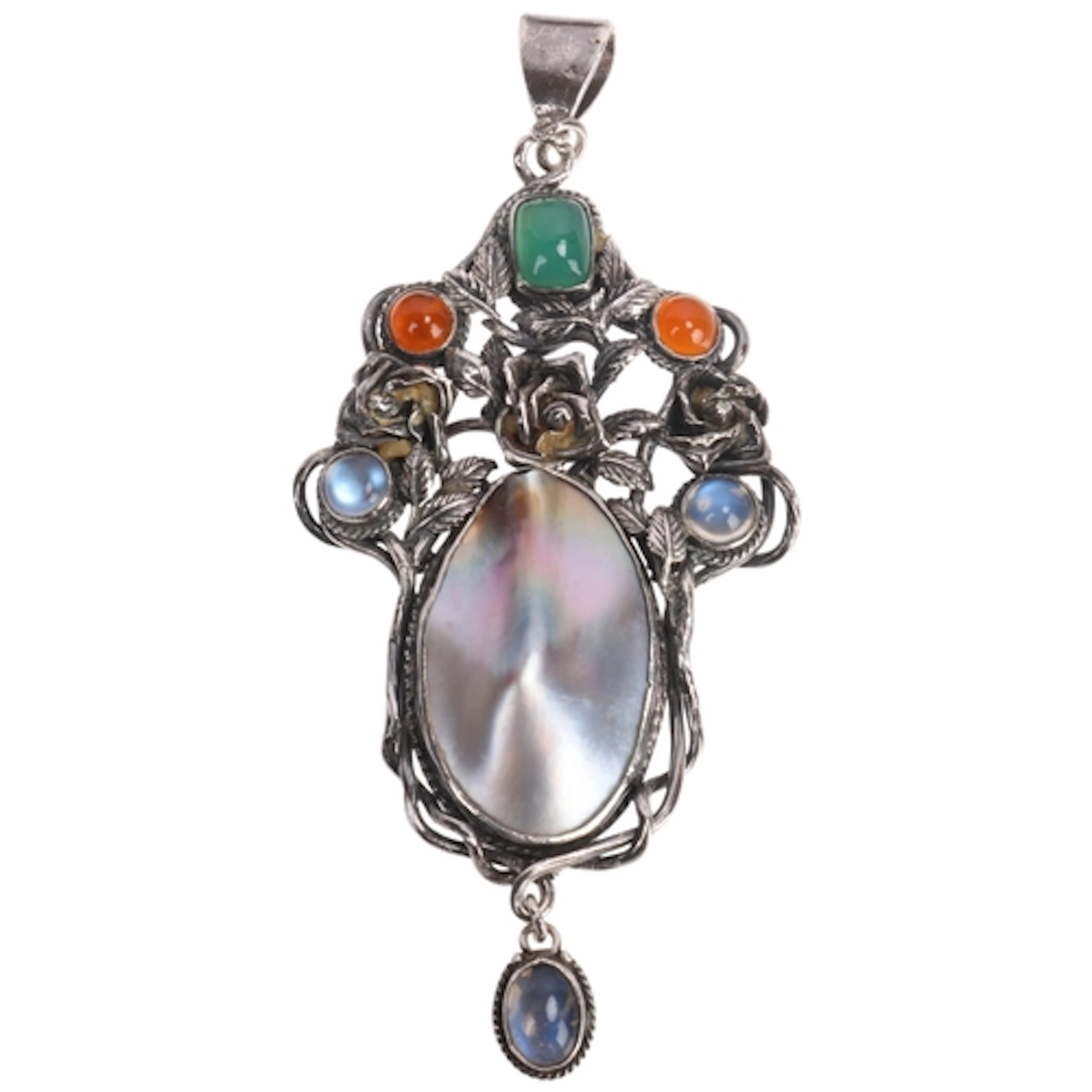 A large silver gem set pendant, in the Art Nouveau style, se...