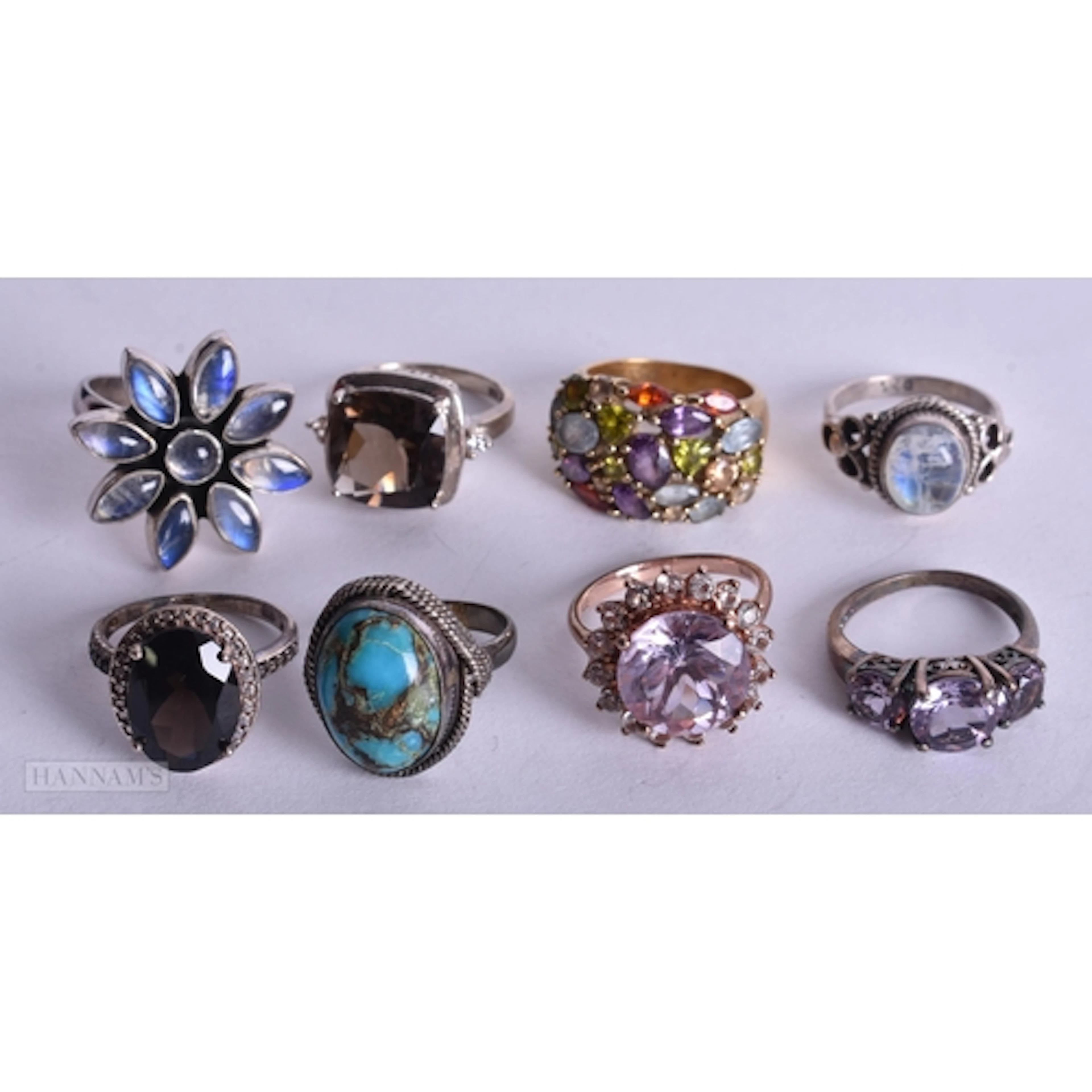 Collection of Sterling Silver Gemstone Rings inc. Moonstone,...