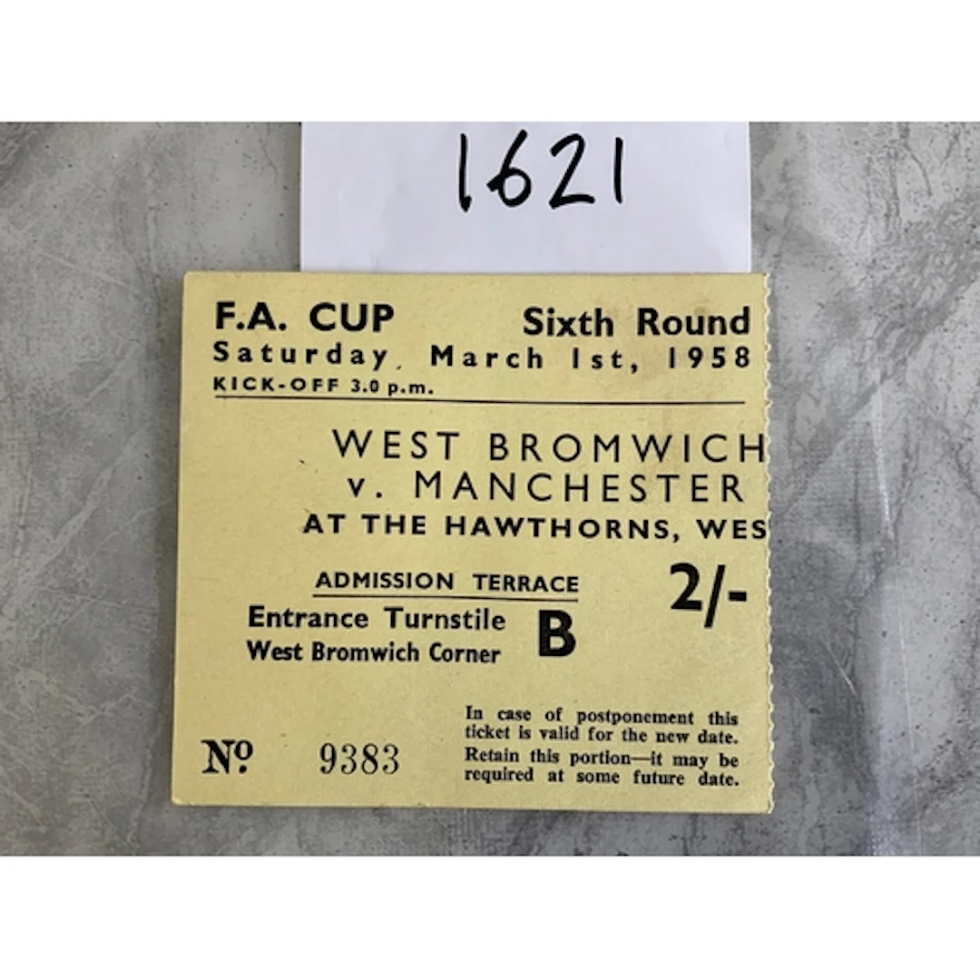 57/58 West Brom v Manchester United FA Cup Football Ticket: ...