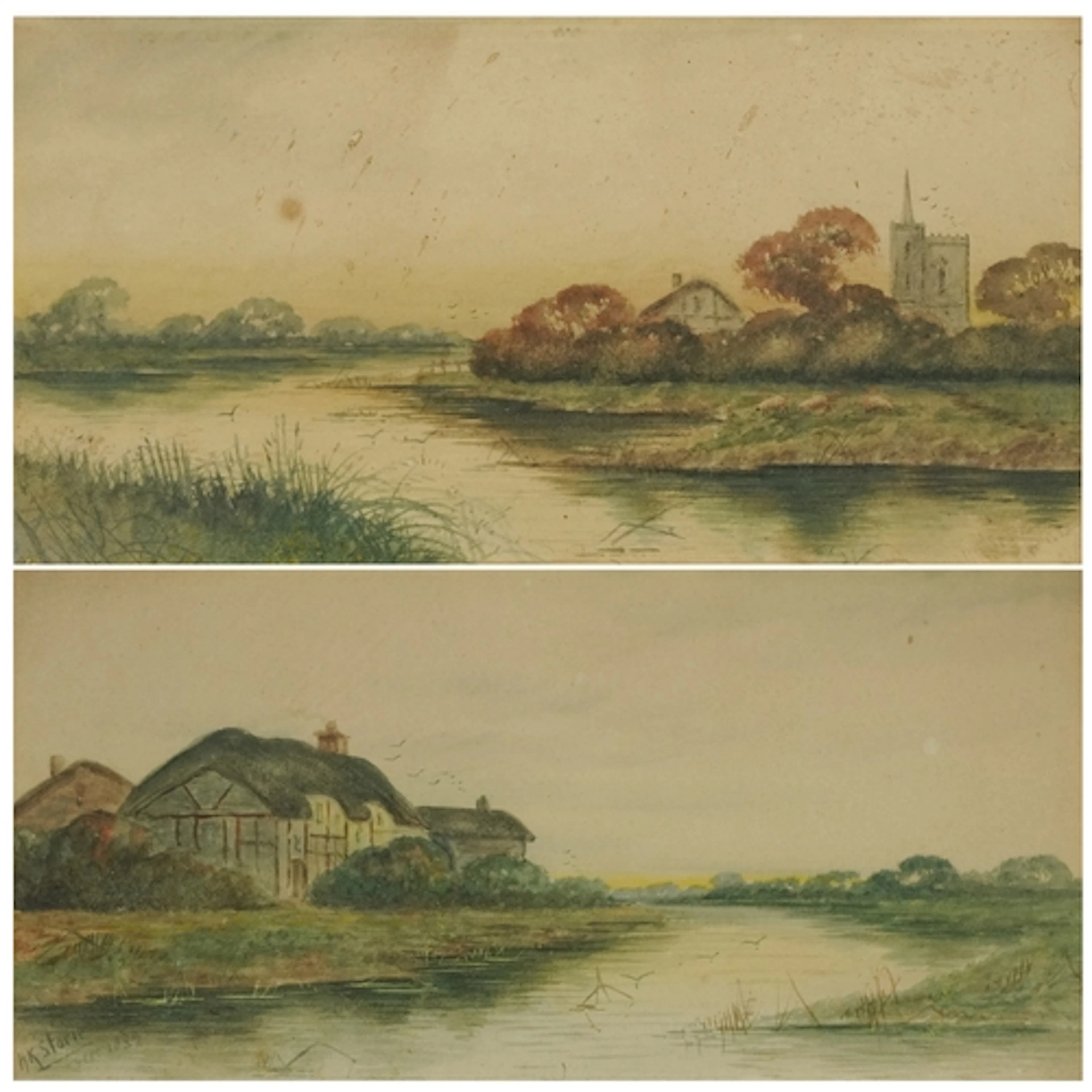 H K Storie - Rivers through landscapes, pair of 19th century...