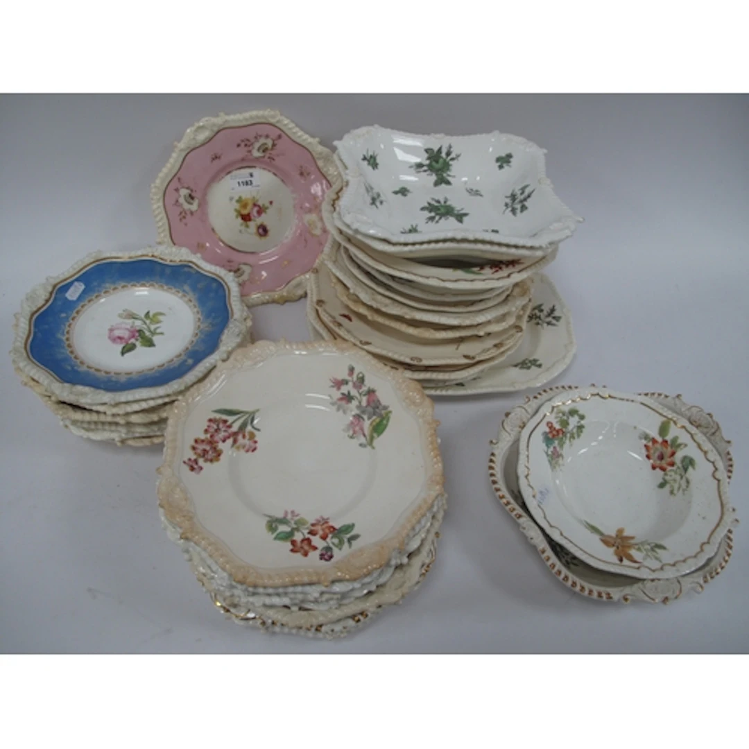 XIX Century Rockingham and Other Pottery Plates and Soup Bow...