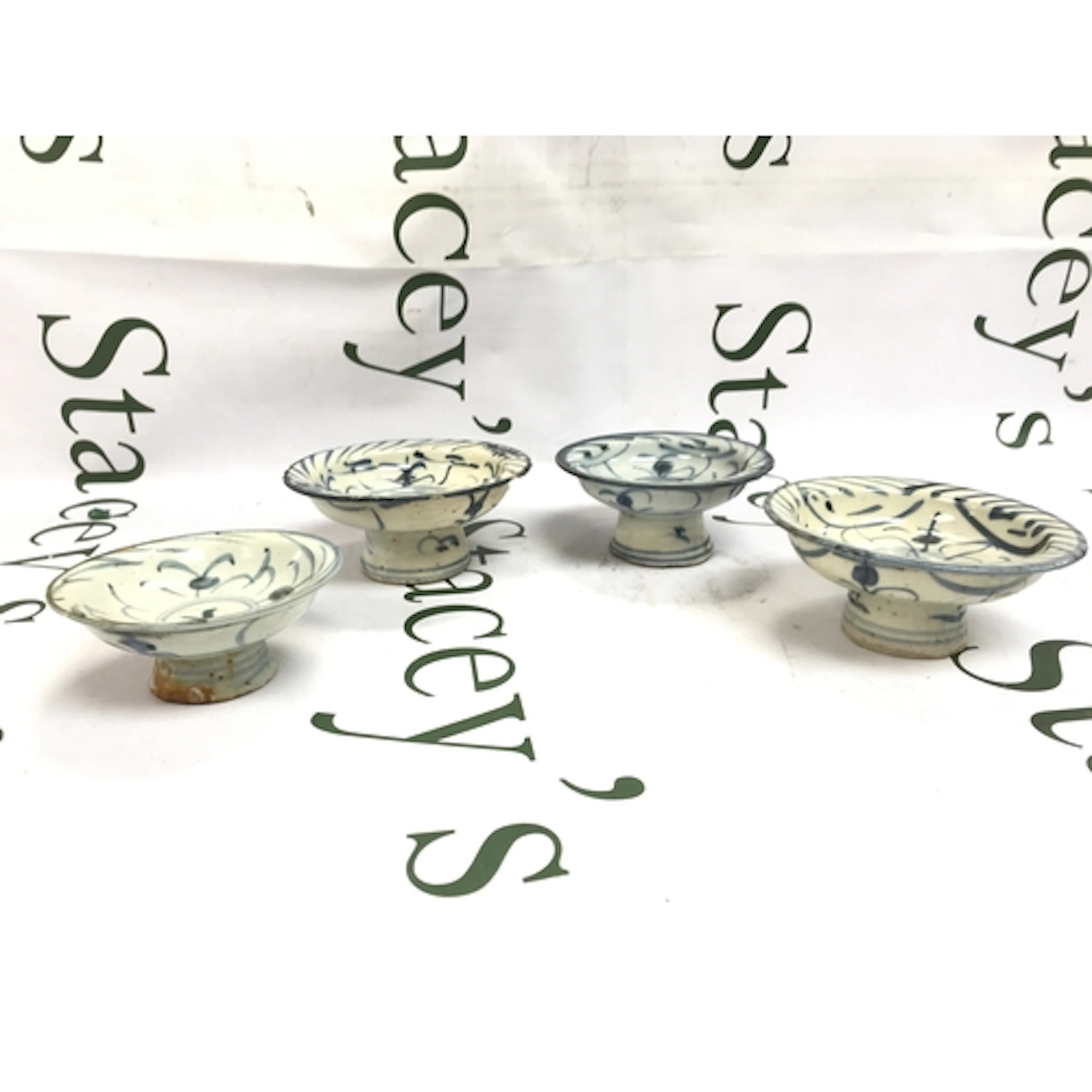Four antique Chinese Ming period Stem bowls, approx. 5cm x 5...
