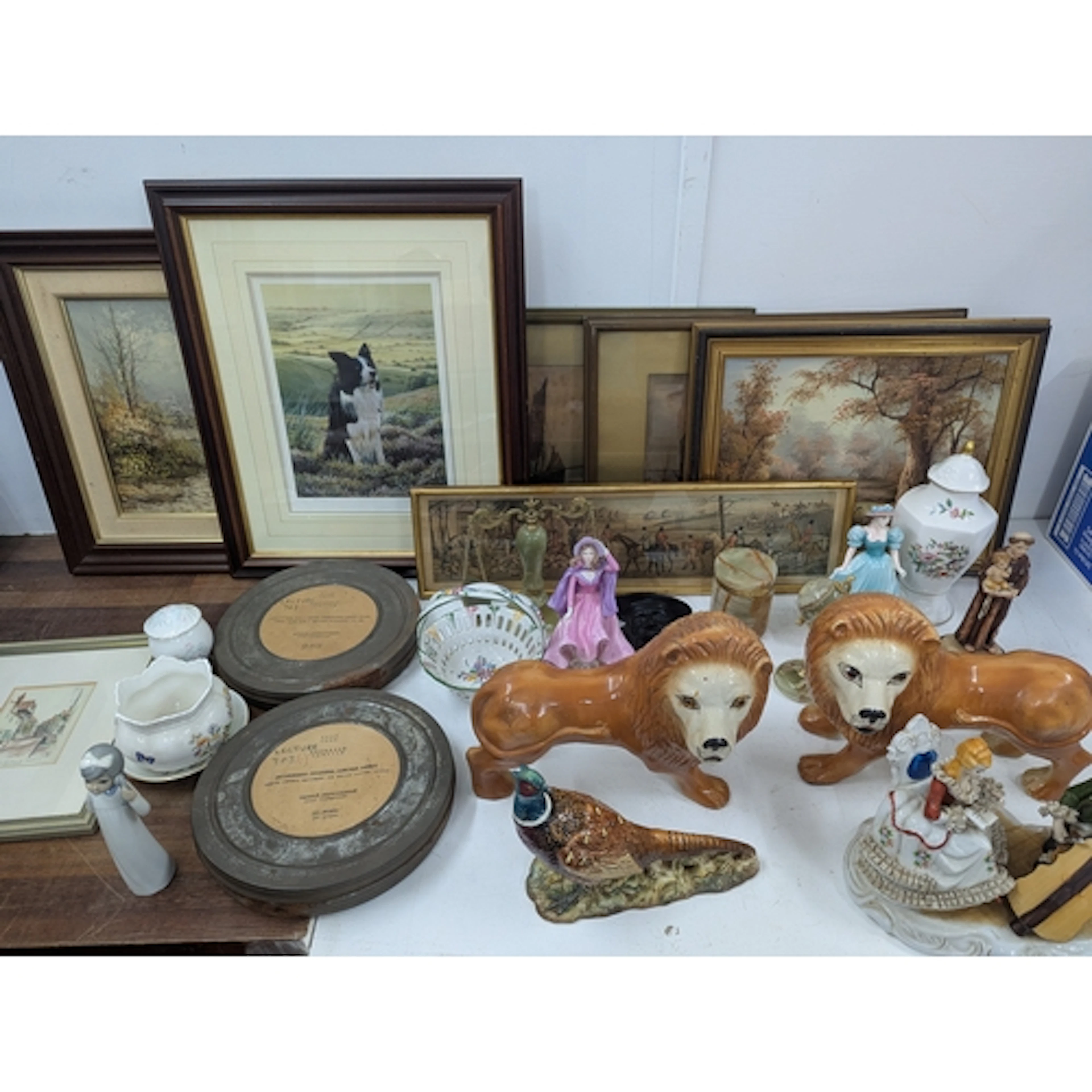 Ceramics and pictures to include a Beswick model pheasant gr...