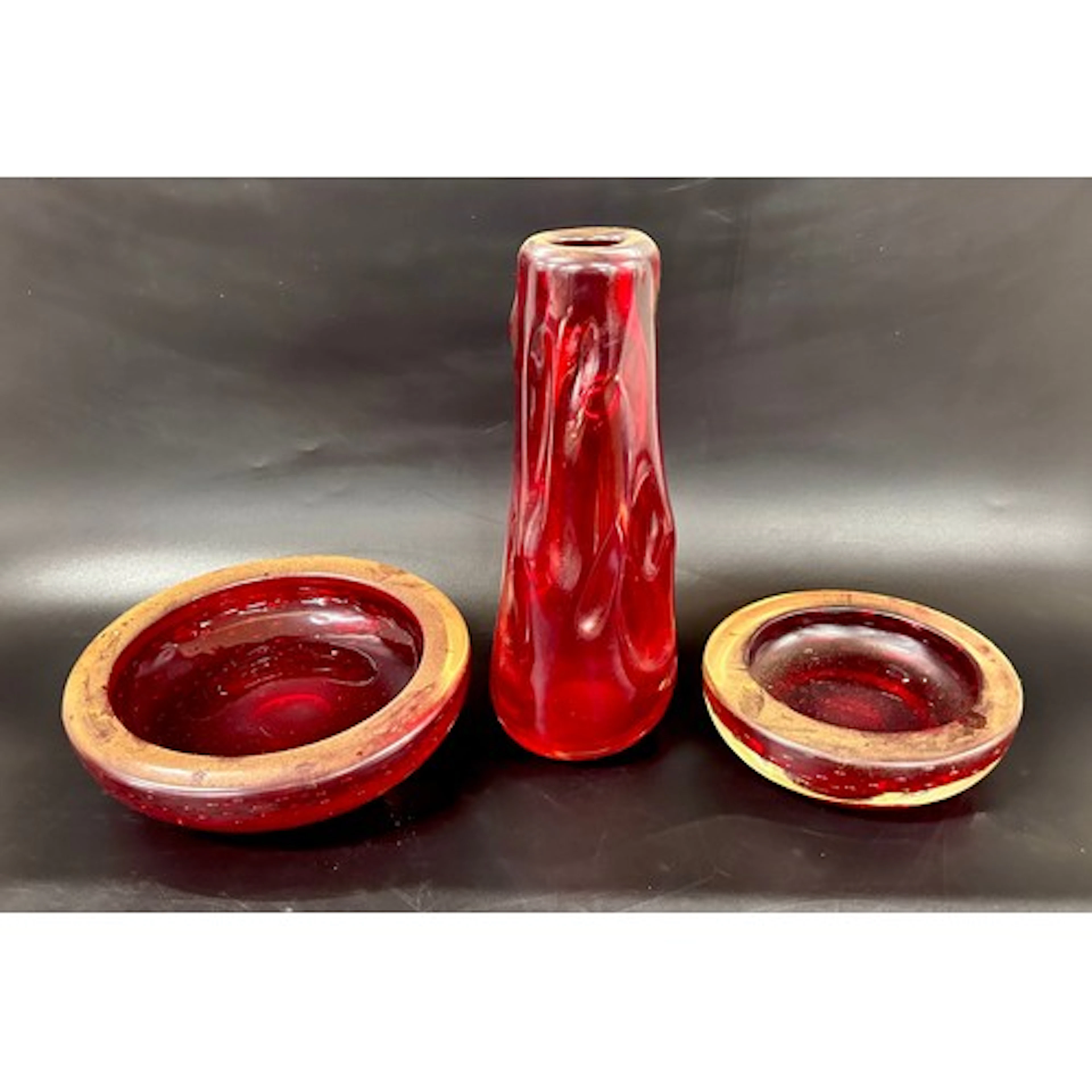 Whitefriars; a Ruby Red 'knobbly' vase designed by Ray Annen...