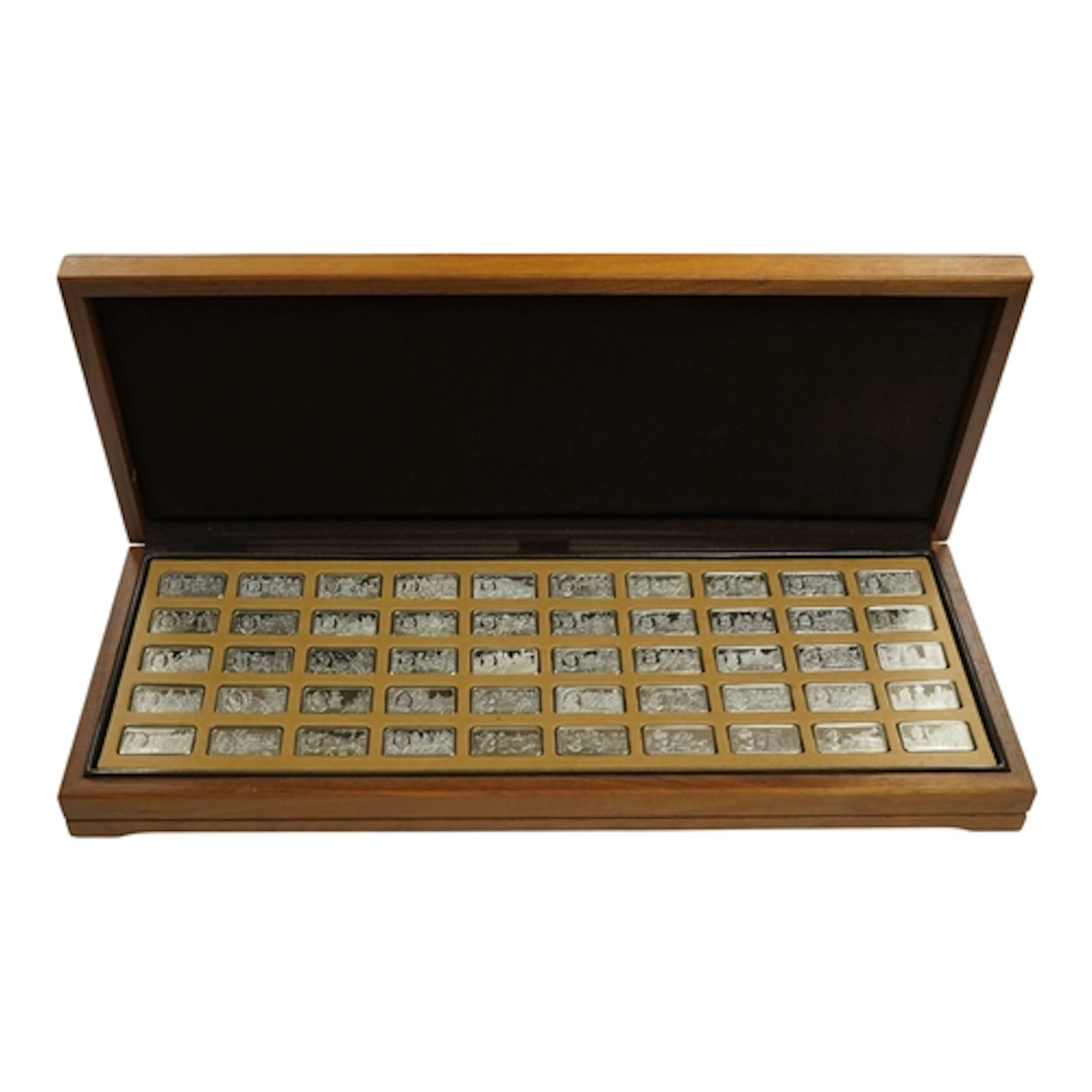 A modern cased set of fifty silver ingots to commemorate 100...