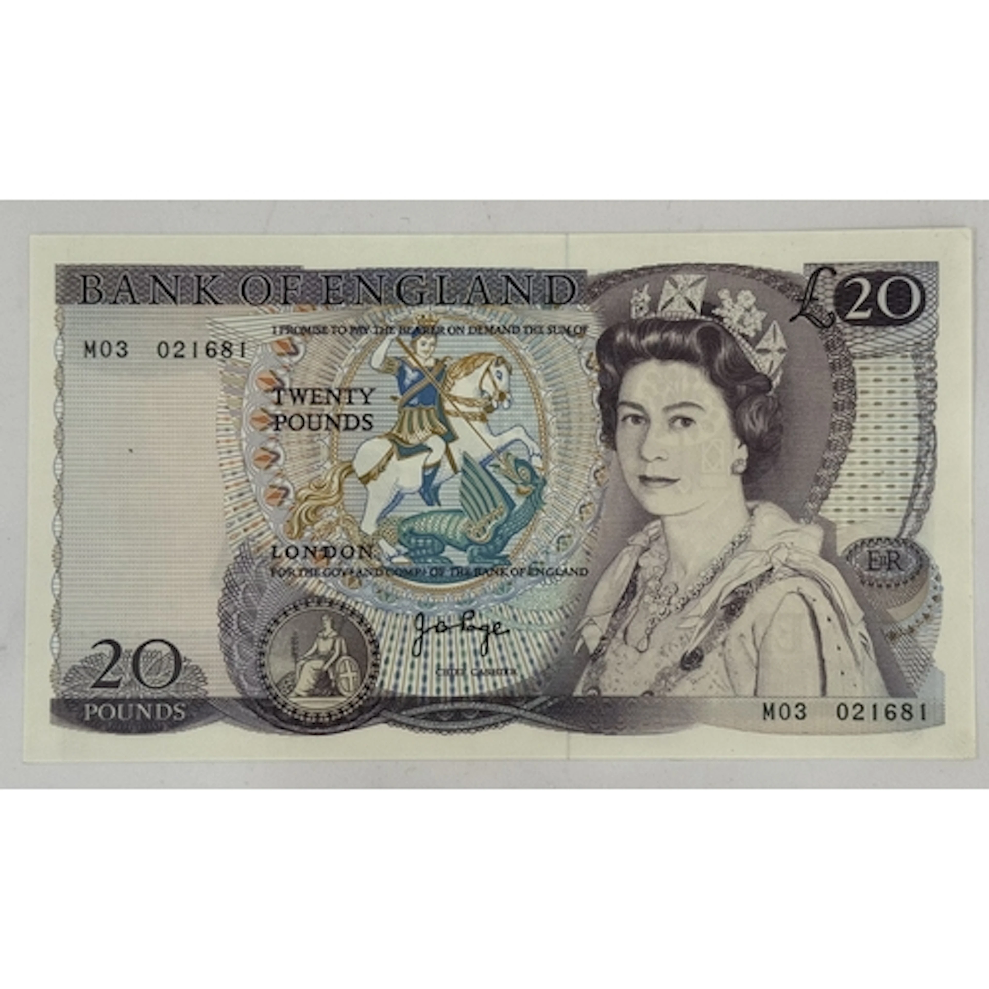 Banknotes: J B Page, £20 replacement note serial number M03 ...