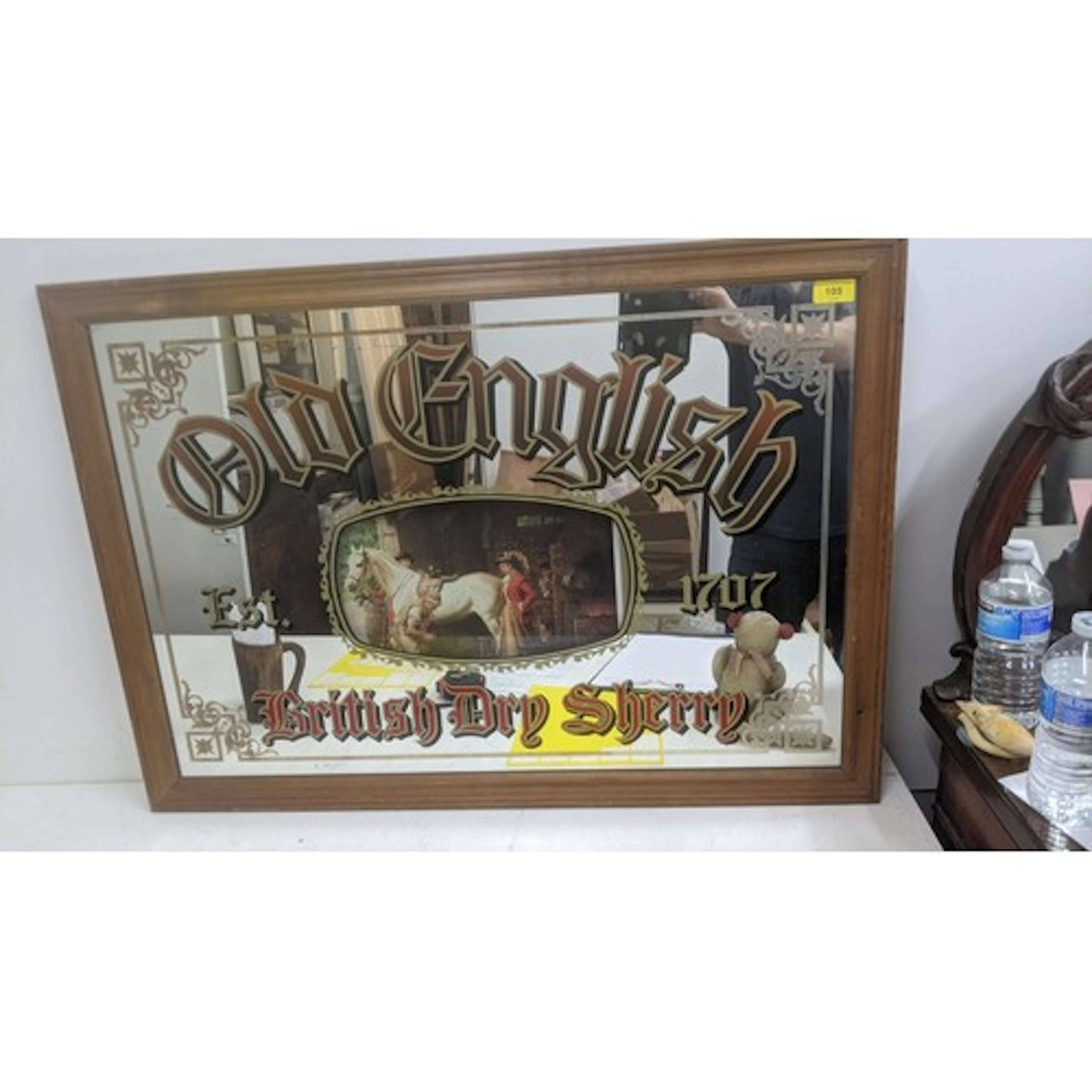 Old English British Dry Sherry pub mirror, 63cm x 87cm, in p...