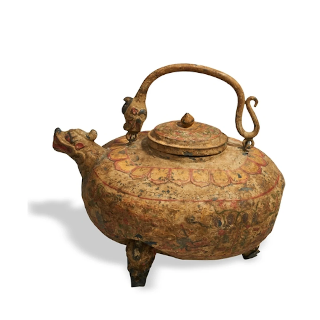 AN UNUSUAL ARCHAISTIC PAINTED SILVER RITUAL WINE VESSEL QIN...