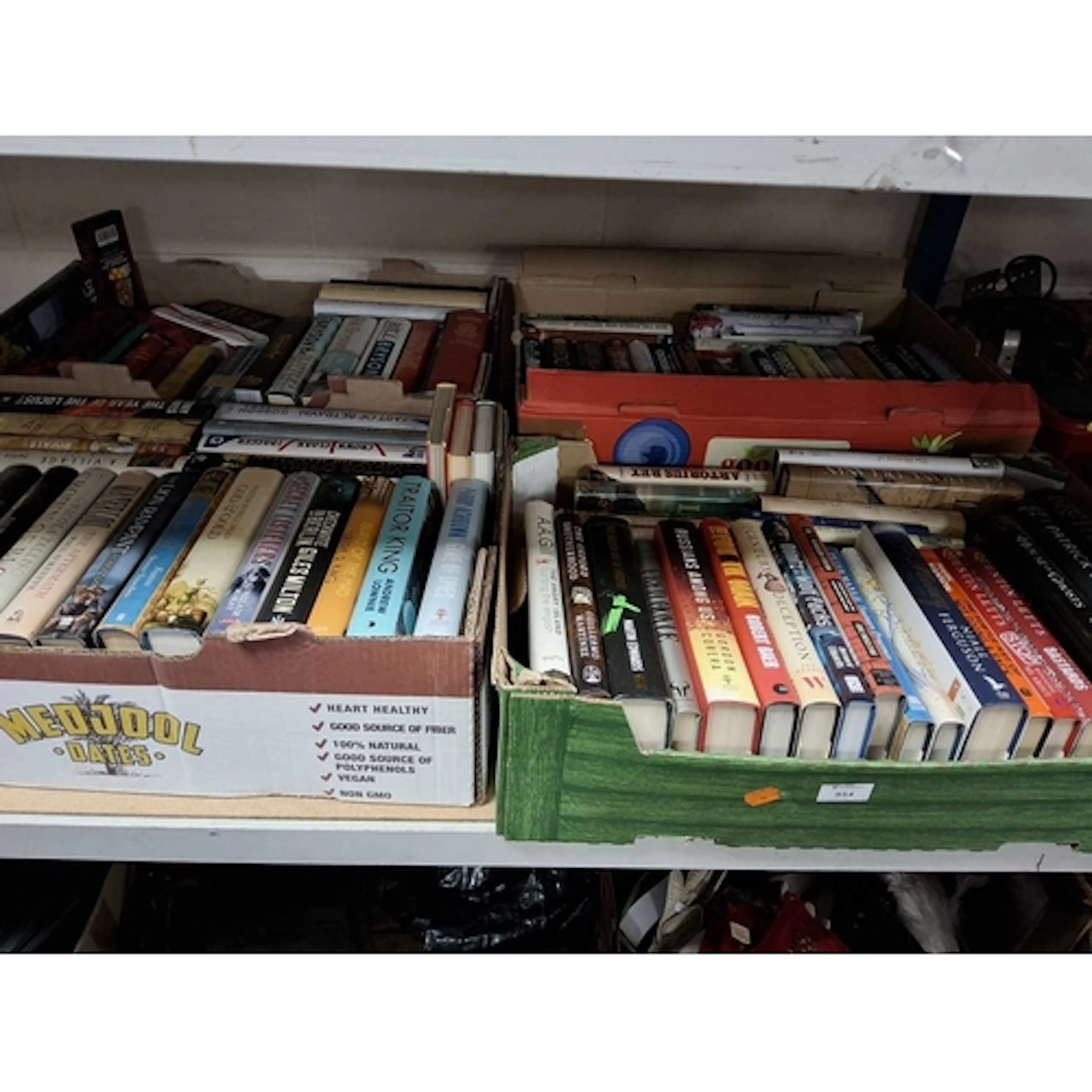 FOUR BOXES OF MOSTLY HARDBACK BOOKS from authors such as Bil...