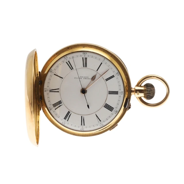 AN 18CT GOLD FULL HUNTING CASED POCKET WATCH BY GRANT, SOUTH...