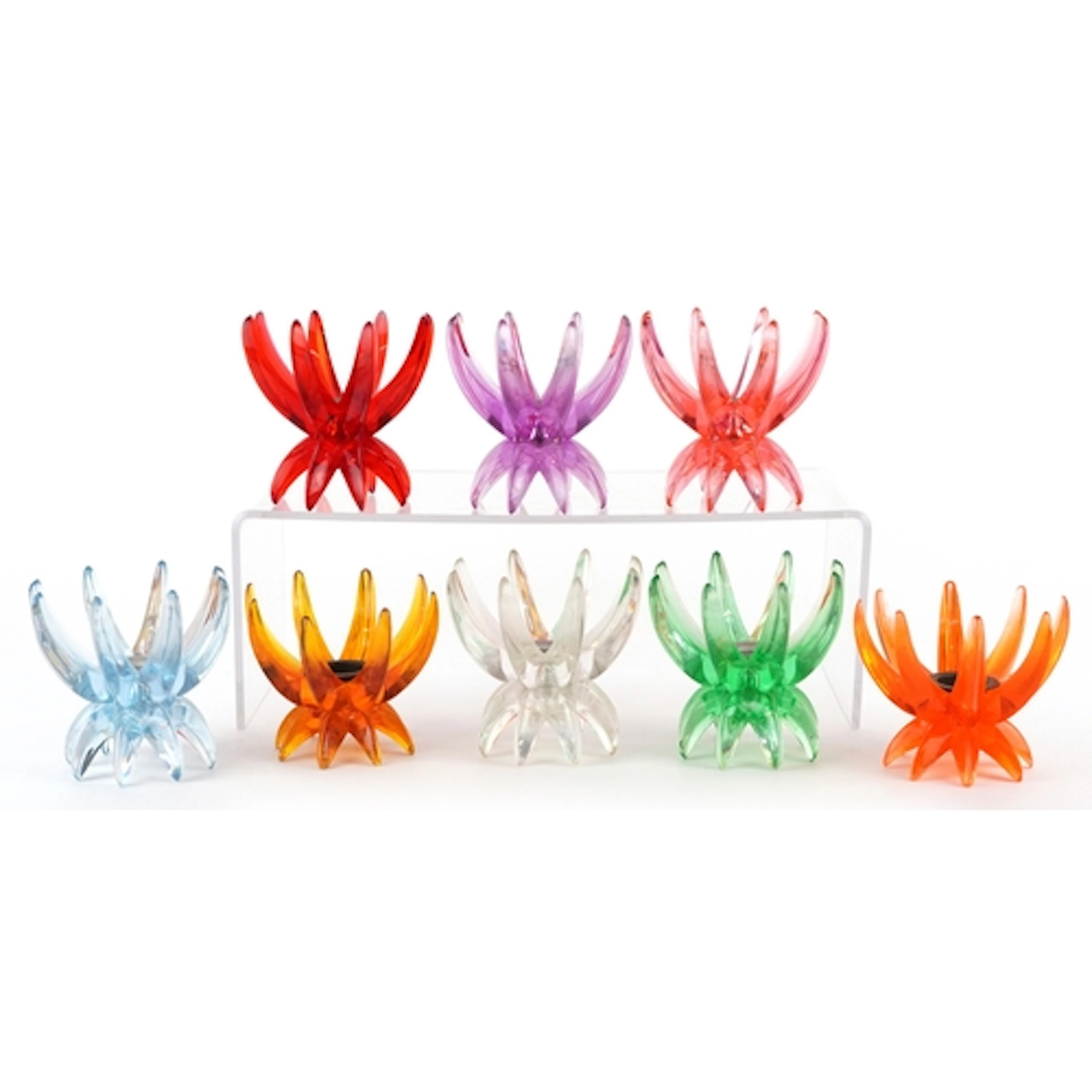Eight vintage German Lucite Sputnik candleholders, 7.5cm hig...