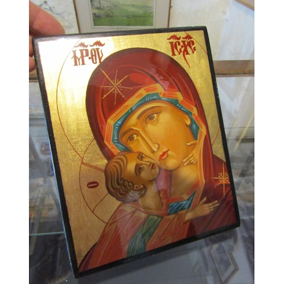 Eastern School Gilded Icon Our Lady with the Baby Jesus Rect...