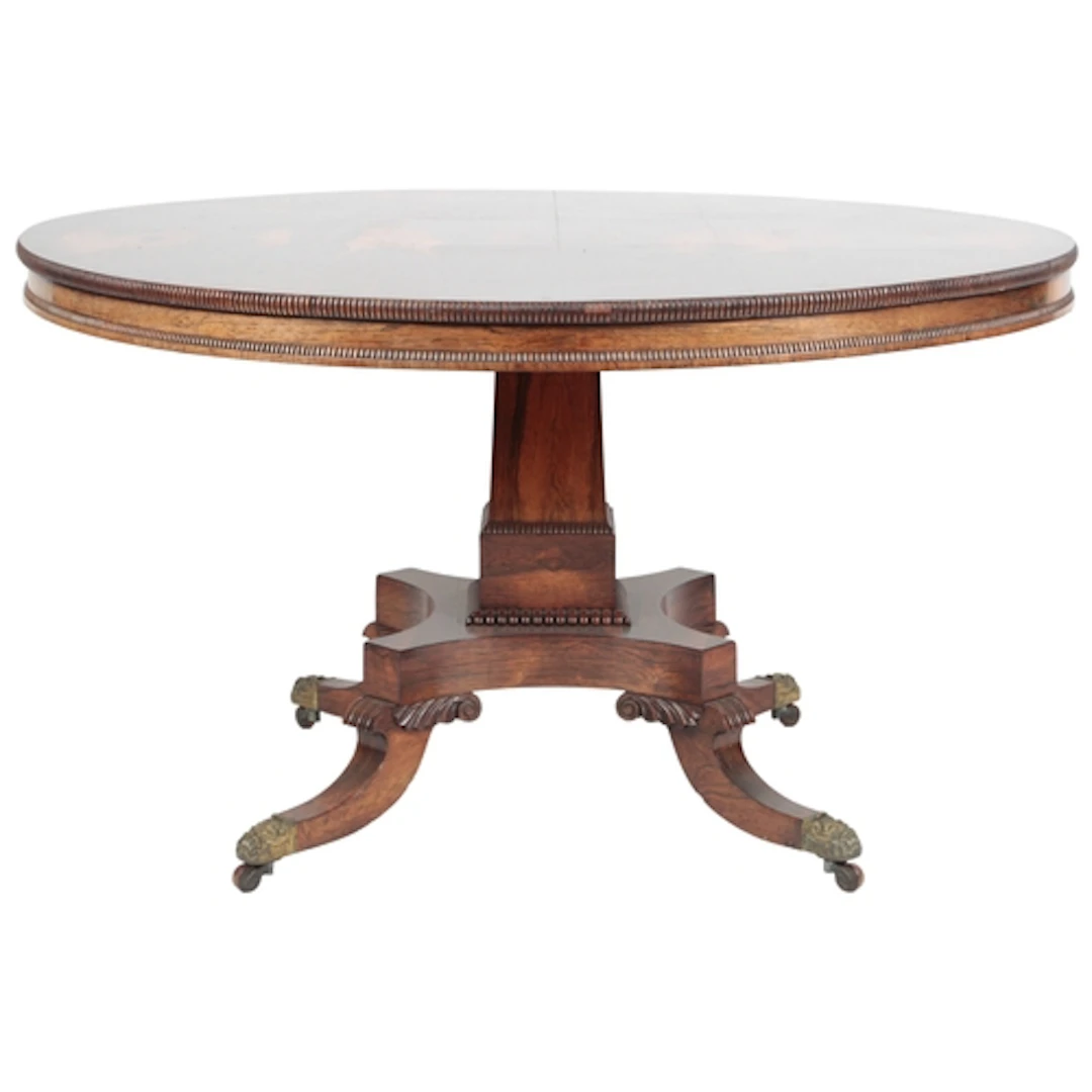 A late Regency rosewood circular tilt top breakfast table, w...