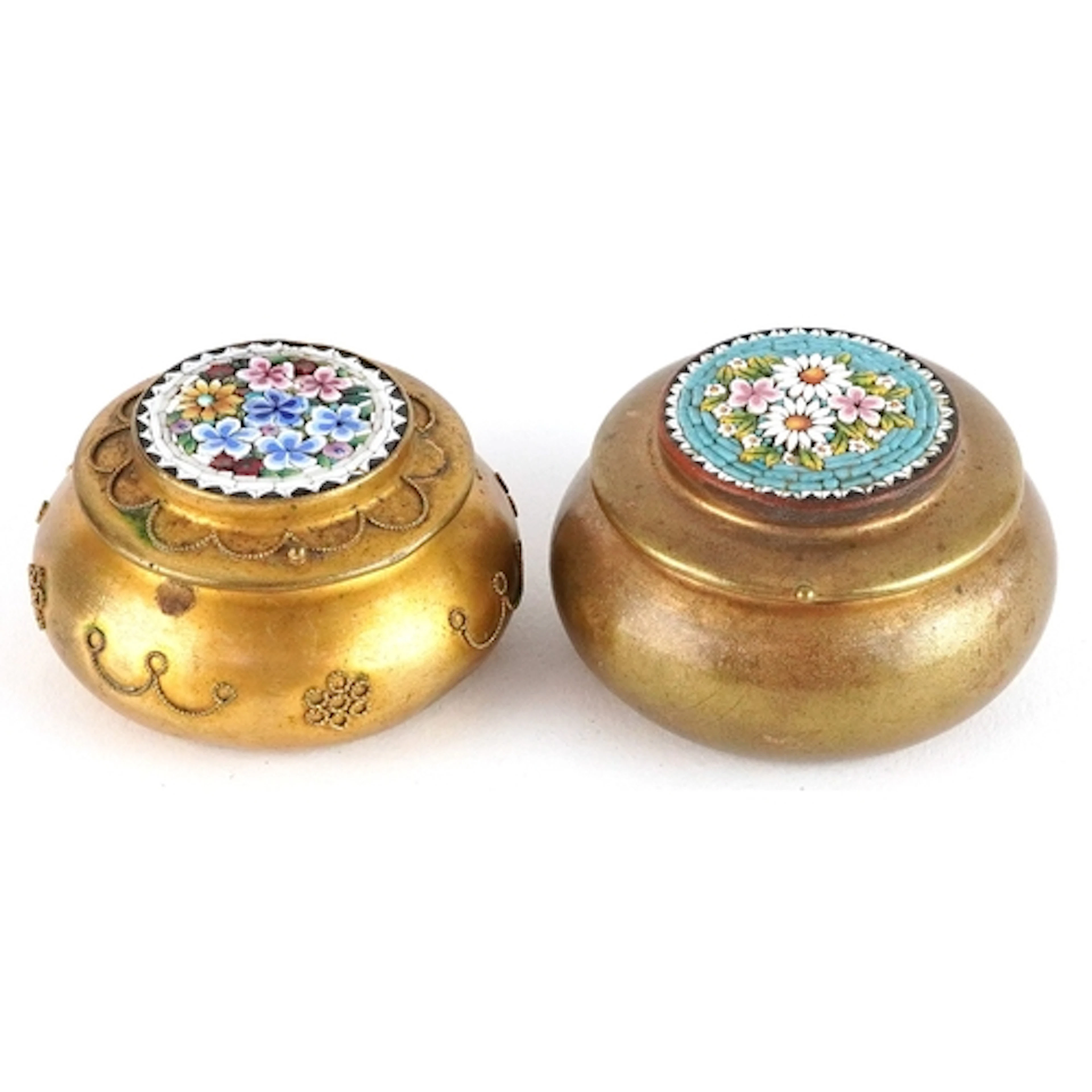 Two late 19th/20th century circular brass trinket boxes havi...