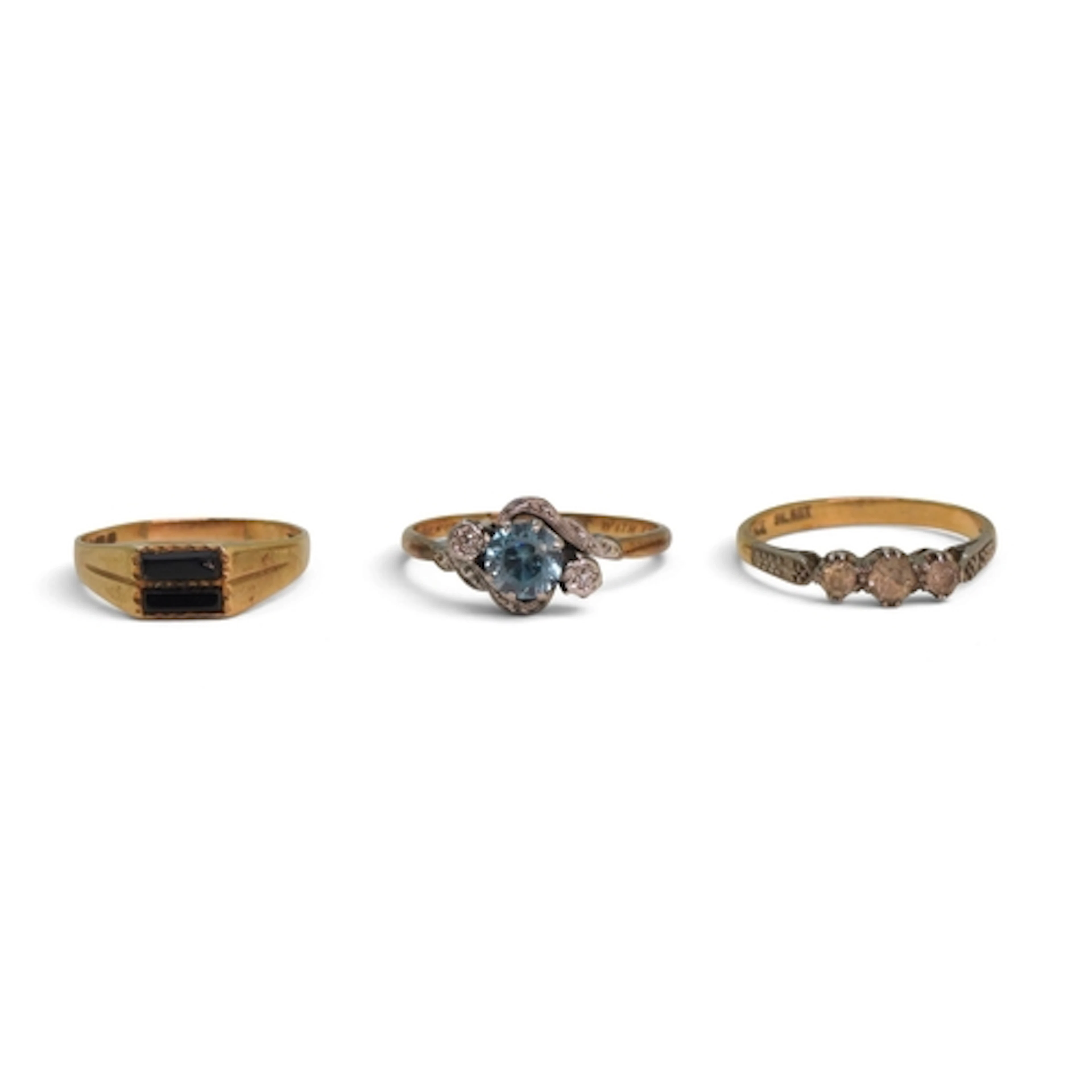 A platinum and yellow metal blue zircon and diamond ring, si...