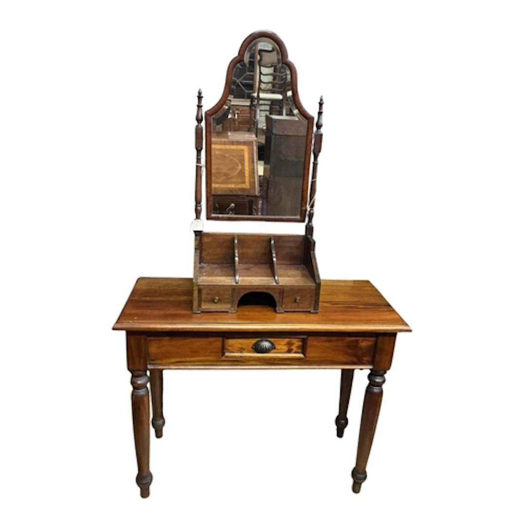 A Queen Anne Revival mahogany toilet mirror width 48cm, dept...