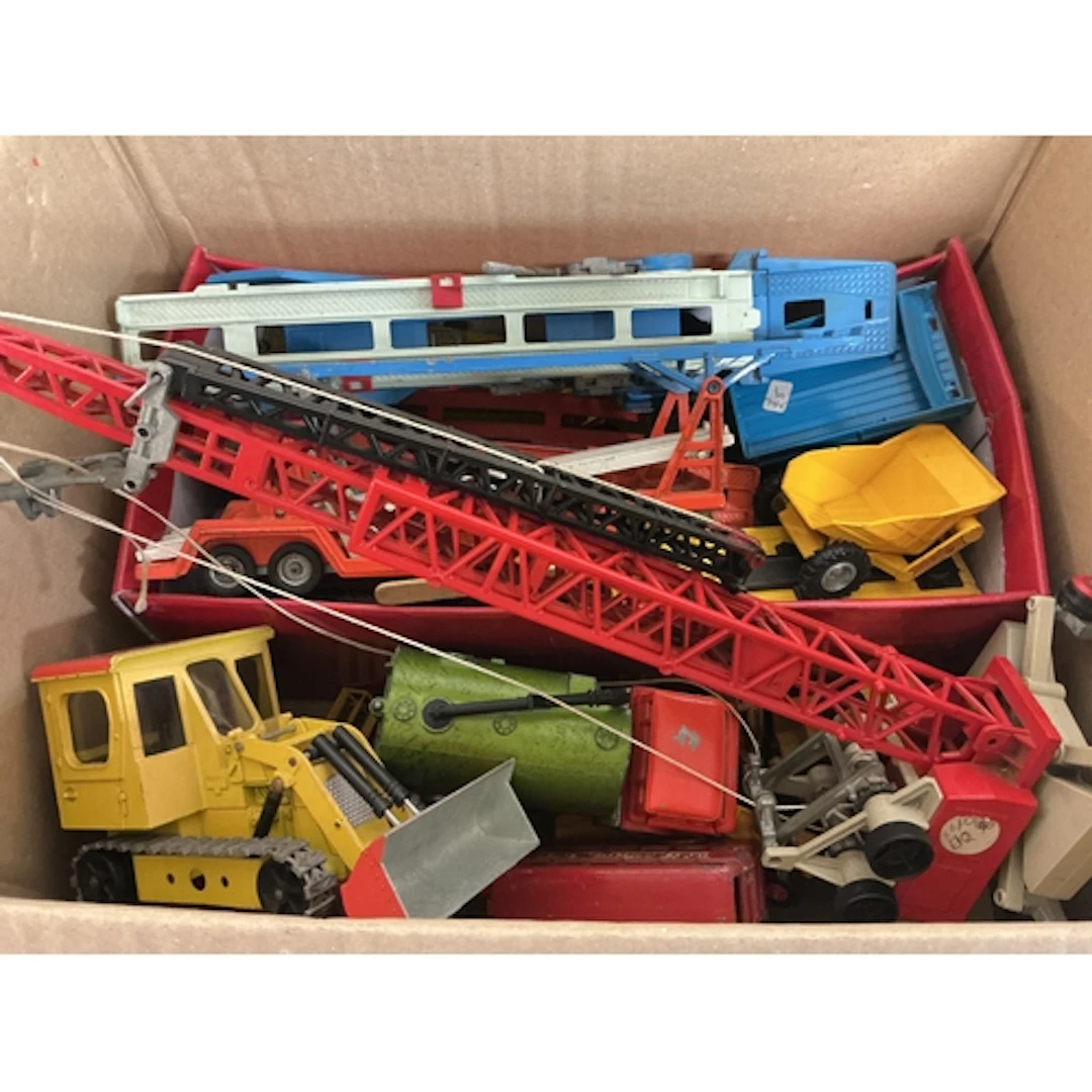 A Box Containing Playworn Diecast, including Dinky And Corgi...