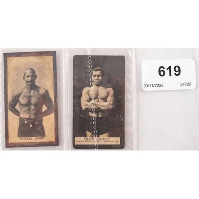 Two Taddy Wrestlers type cigarette cards 'Buttan Singh' and ...