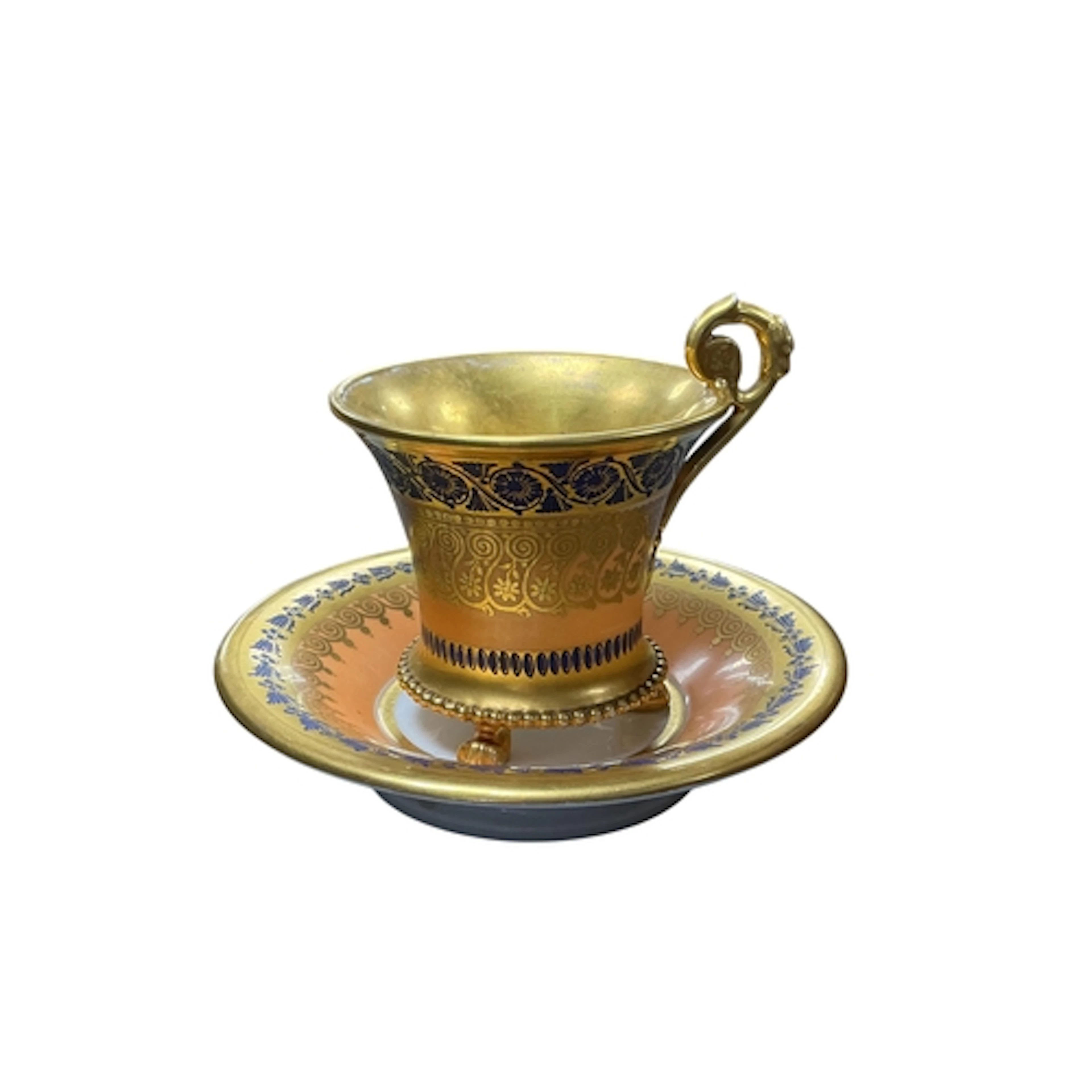 A French old Paris empire style porcelain cabinet cup and sa...