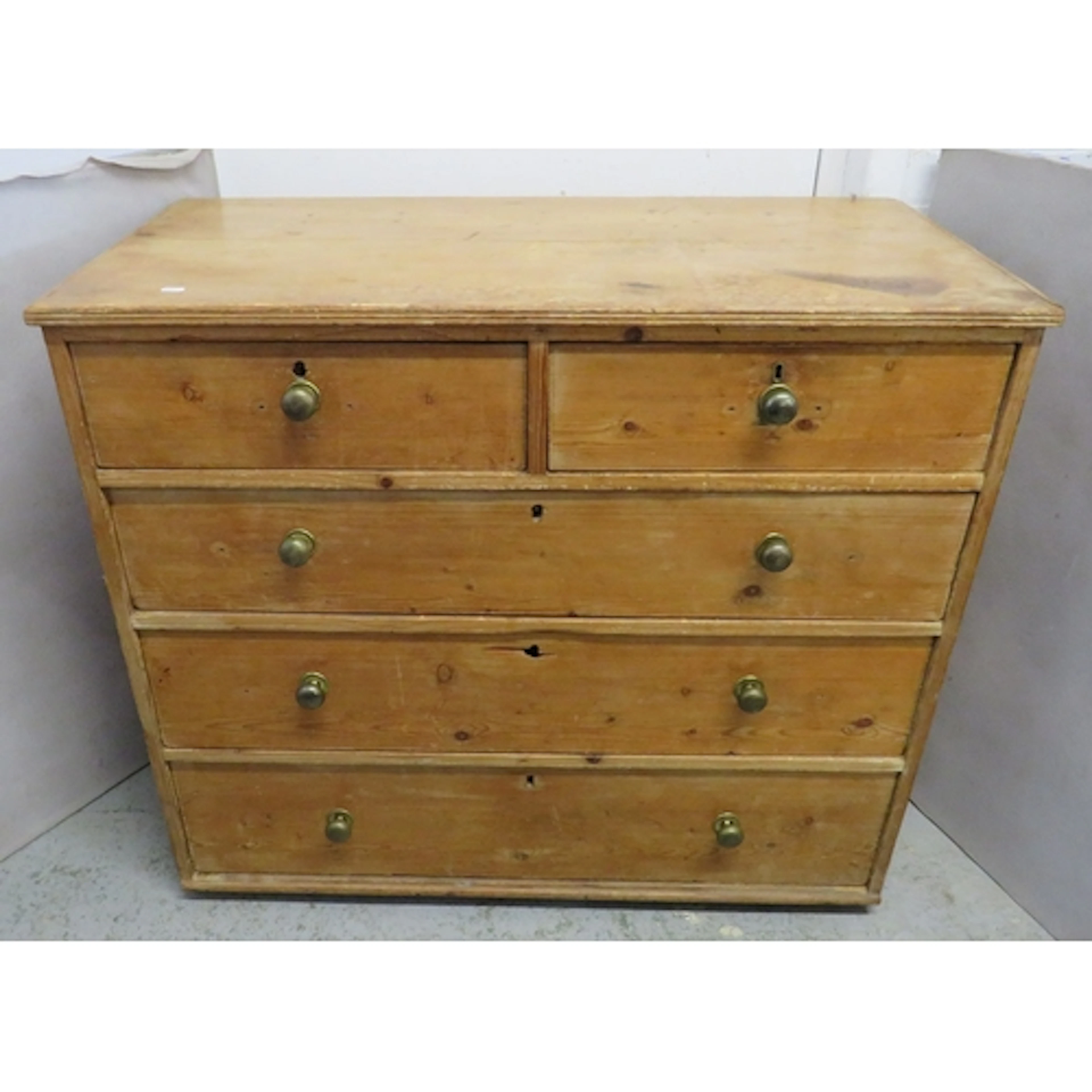 Antique Pine Chest of Drawers, pine bun handles, approx. 93c...