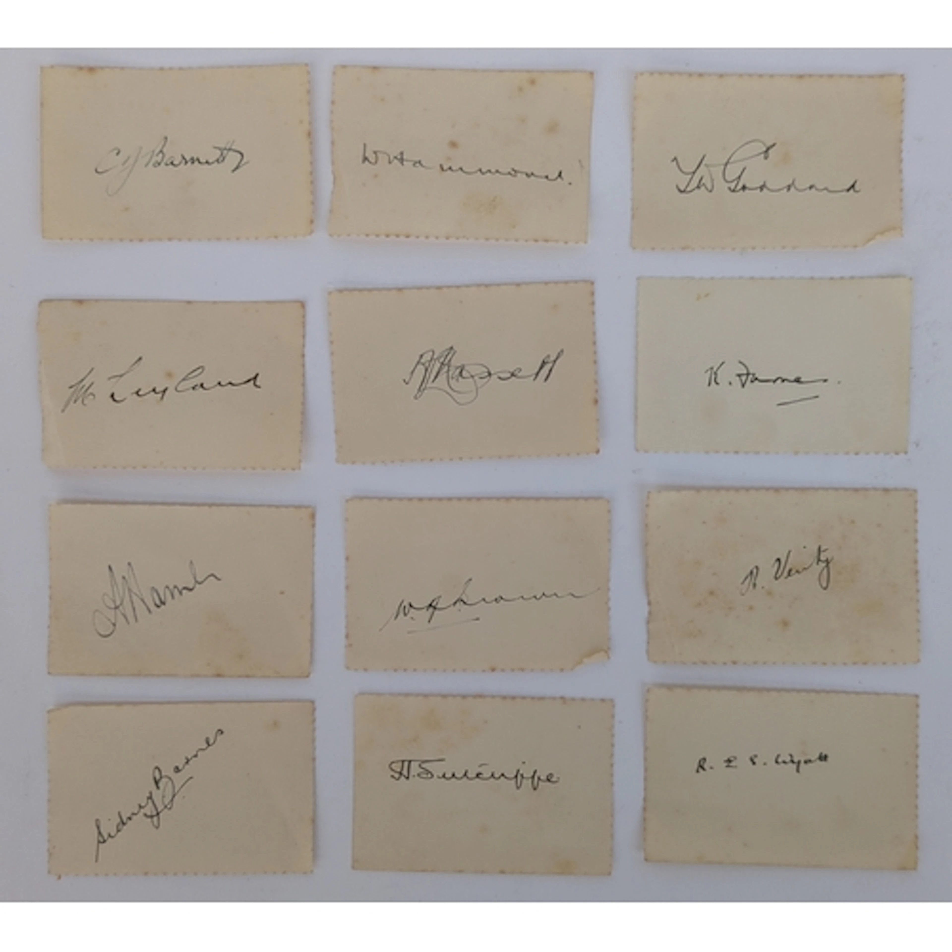 AUTOGRAPHS, IMPORTANT CRICKETERS. All signed on small slips ...