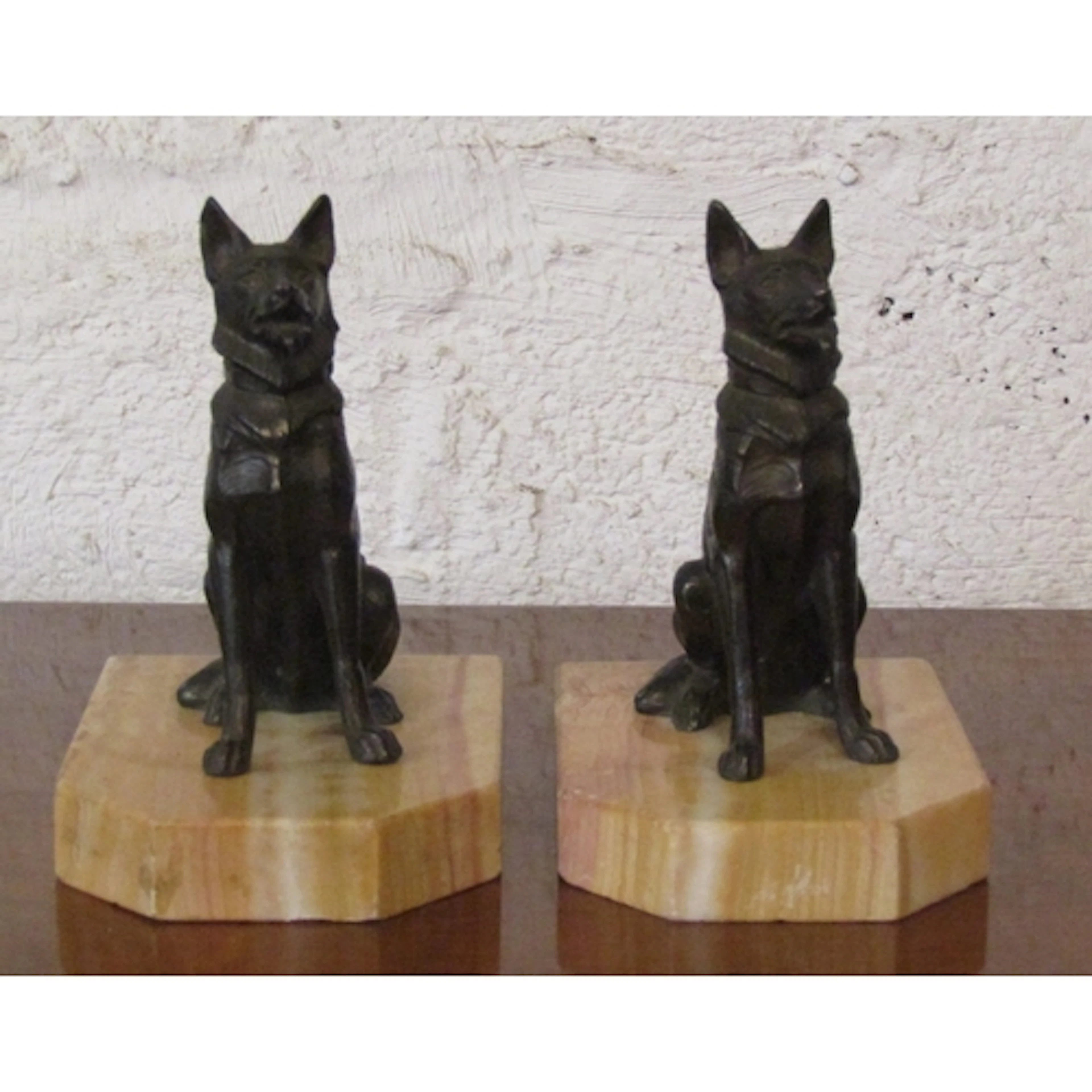 Pair of Alsatian Bronze Sculptures Mounted on Marble Bases E...