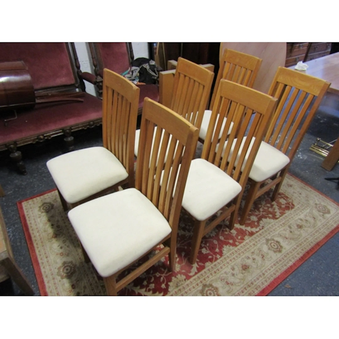 Set of Six Pine Dining Chairs Upholstered Seats Good Constru...