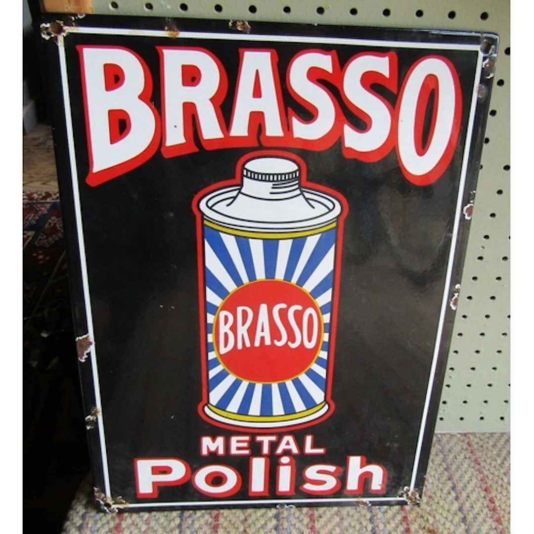 Brasso Metal Polish Shop Advertising Sign Enamel on Metal Ap...