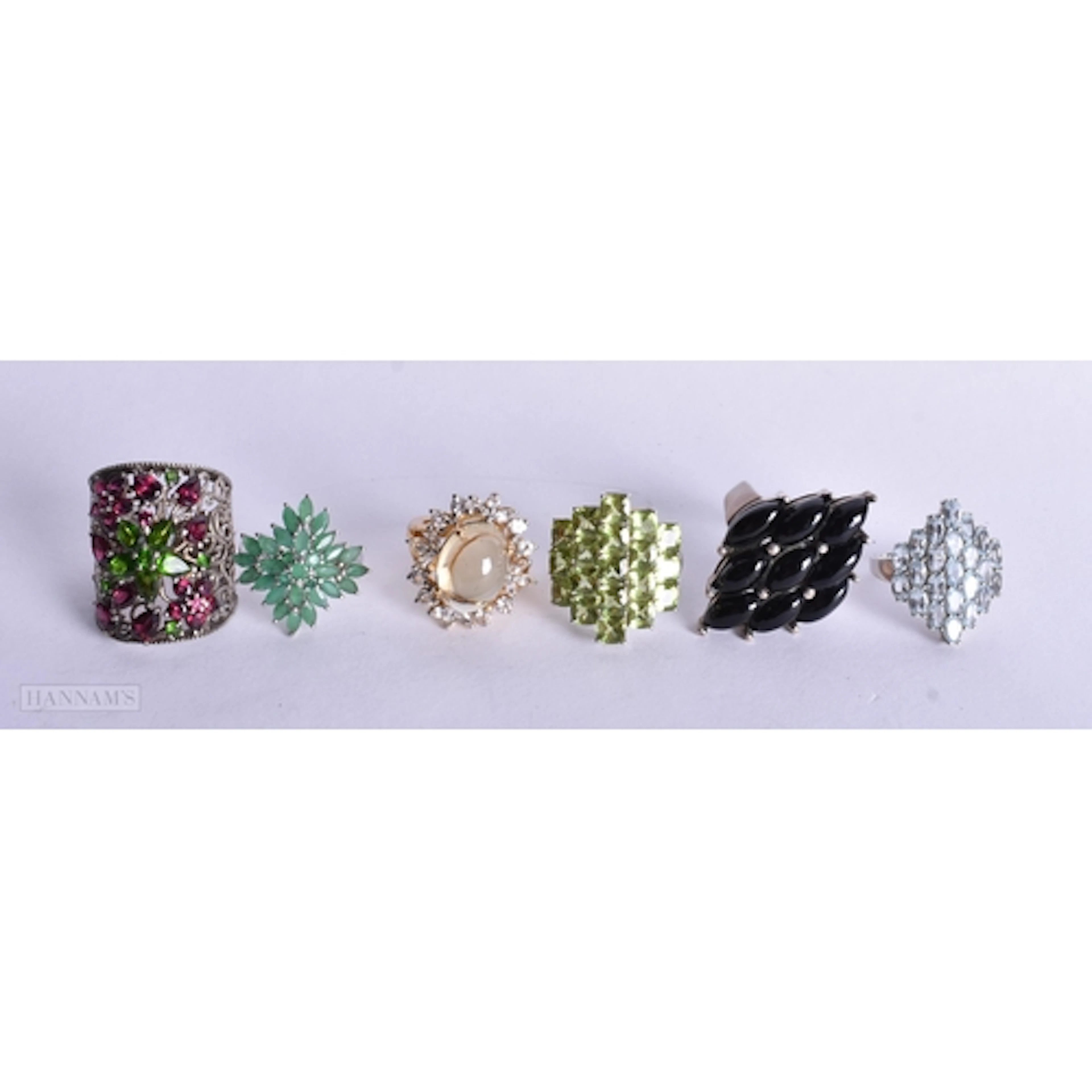 Collection of Sterling Silver Gemstone Rings inc. TGGC, Emer...