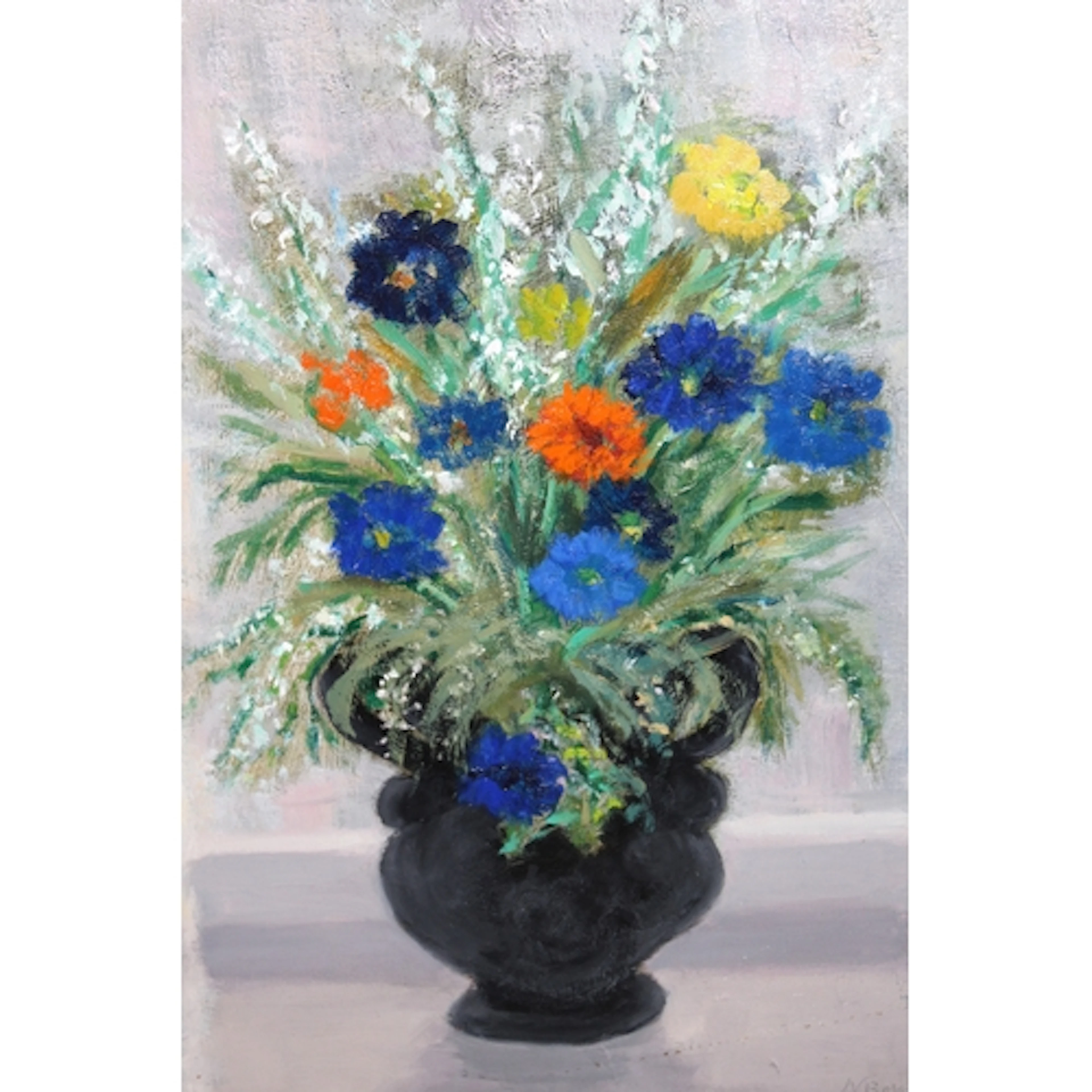 Anna Berg, 20th Century oil on board, still life vase of flo...