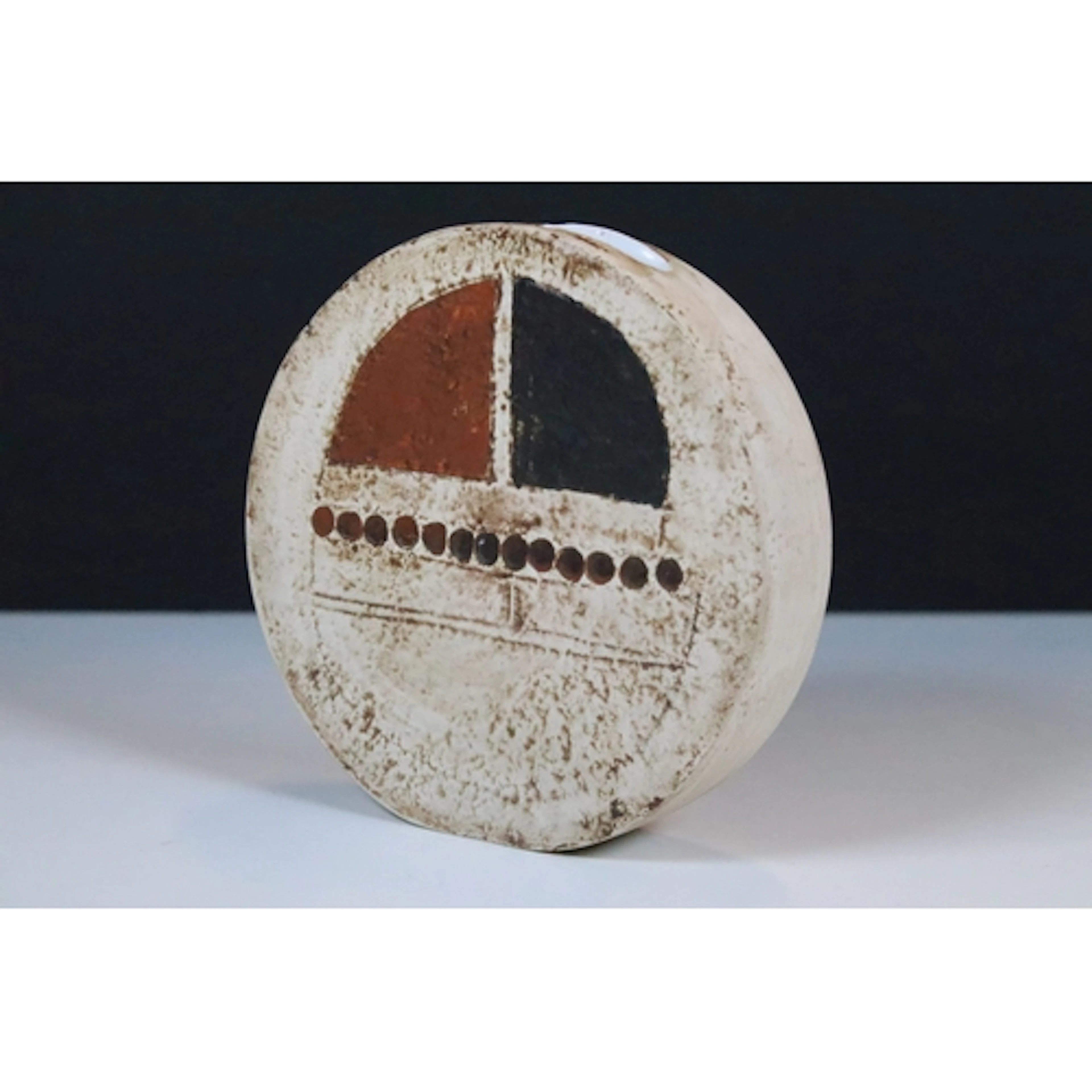 Troika Pottery wheel vase having abstract pattern on cream g...