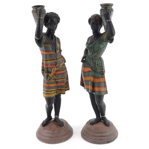 Pair of 'Blackamoor' cold painted figural candlesticks, 37cm...