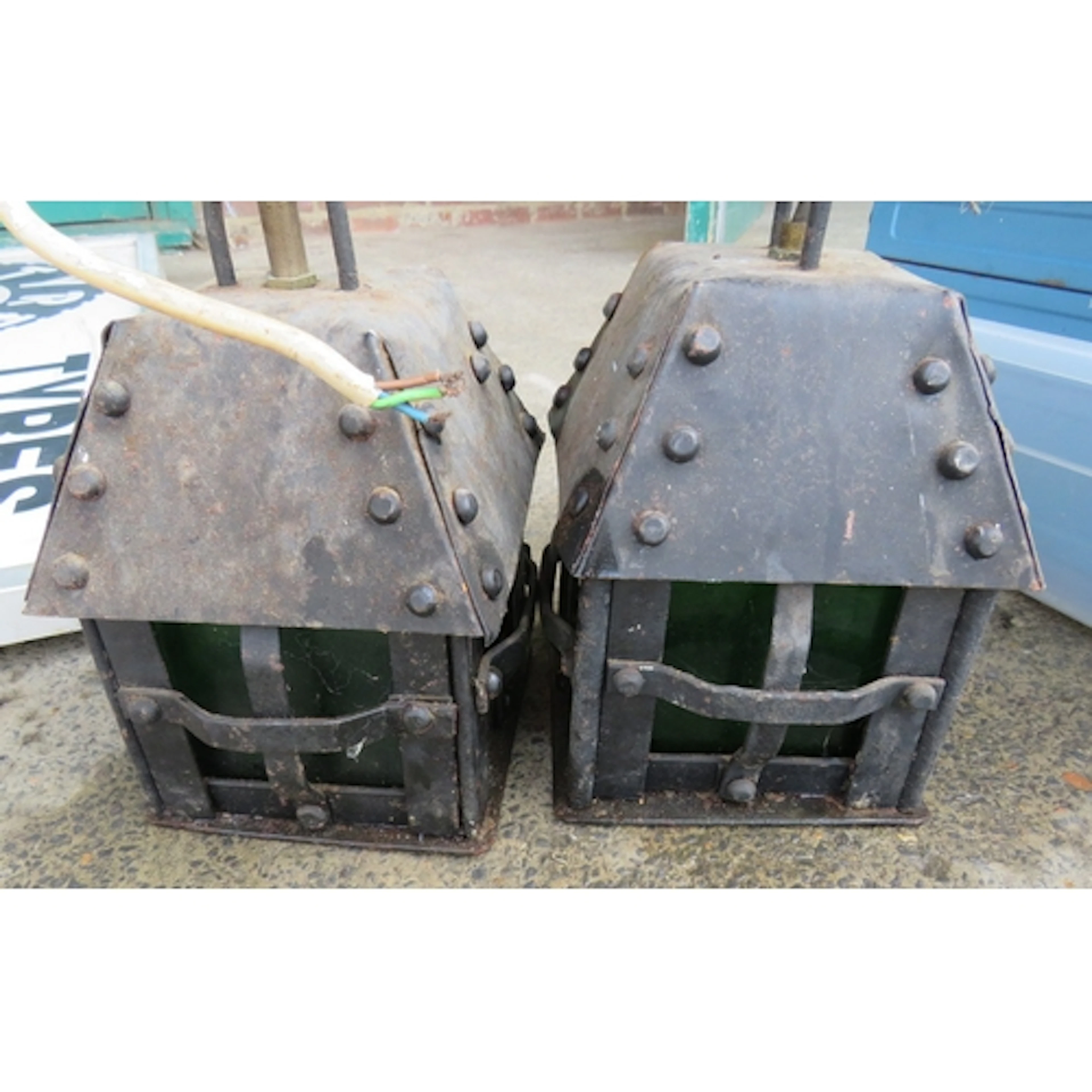 Pair Vintage Lanterns with electrical wiring A/f approx. 26c...