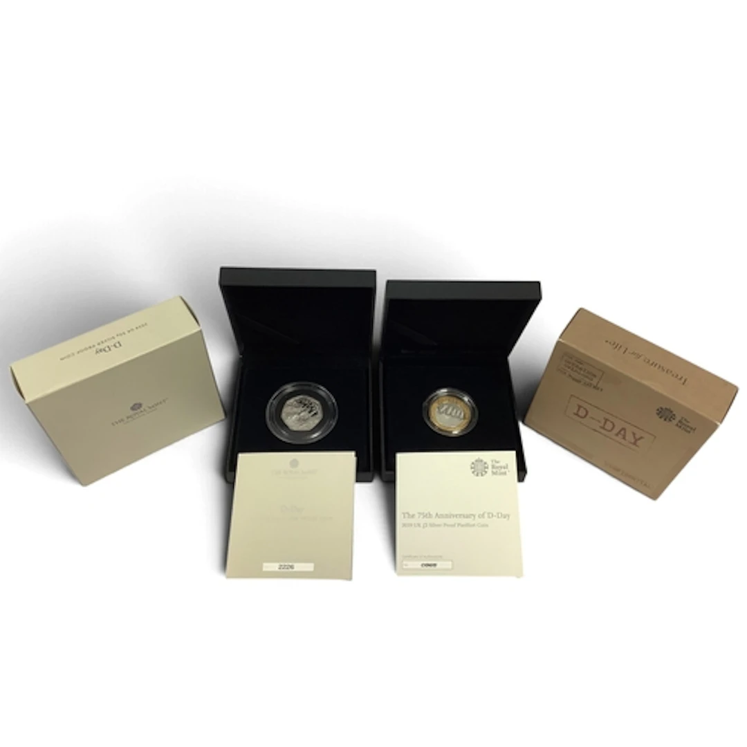 Two Royal Mint D-Day Silver Proof Coins, includes a 2019 pie...