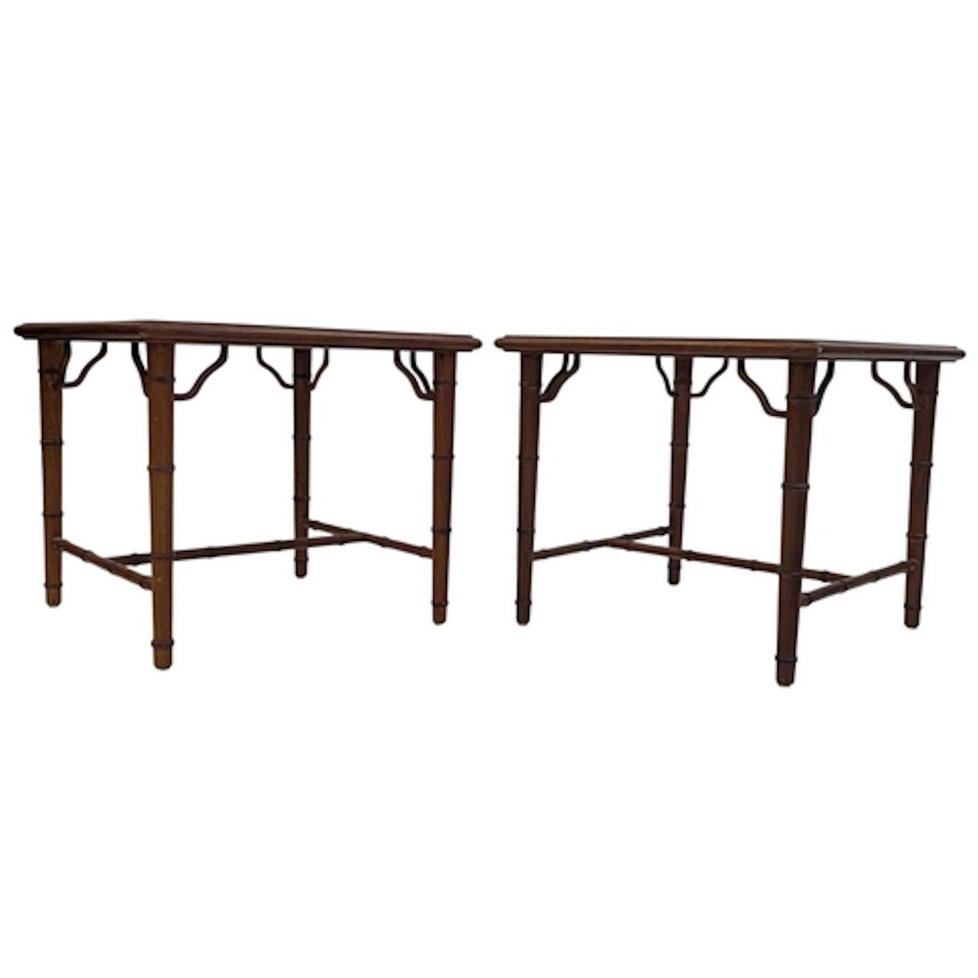 A pair of vintage 20th century bamboo effect side / lamp tab...