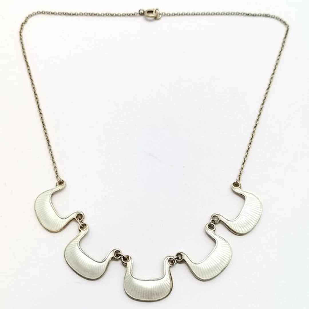 Øystein Balle (Norway) silver enamel panel necklace - 40cm &...