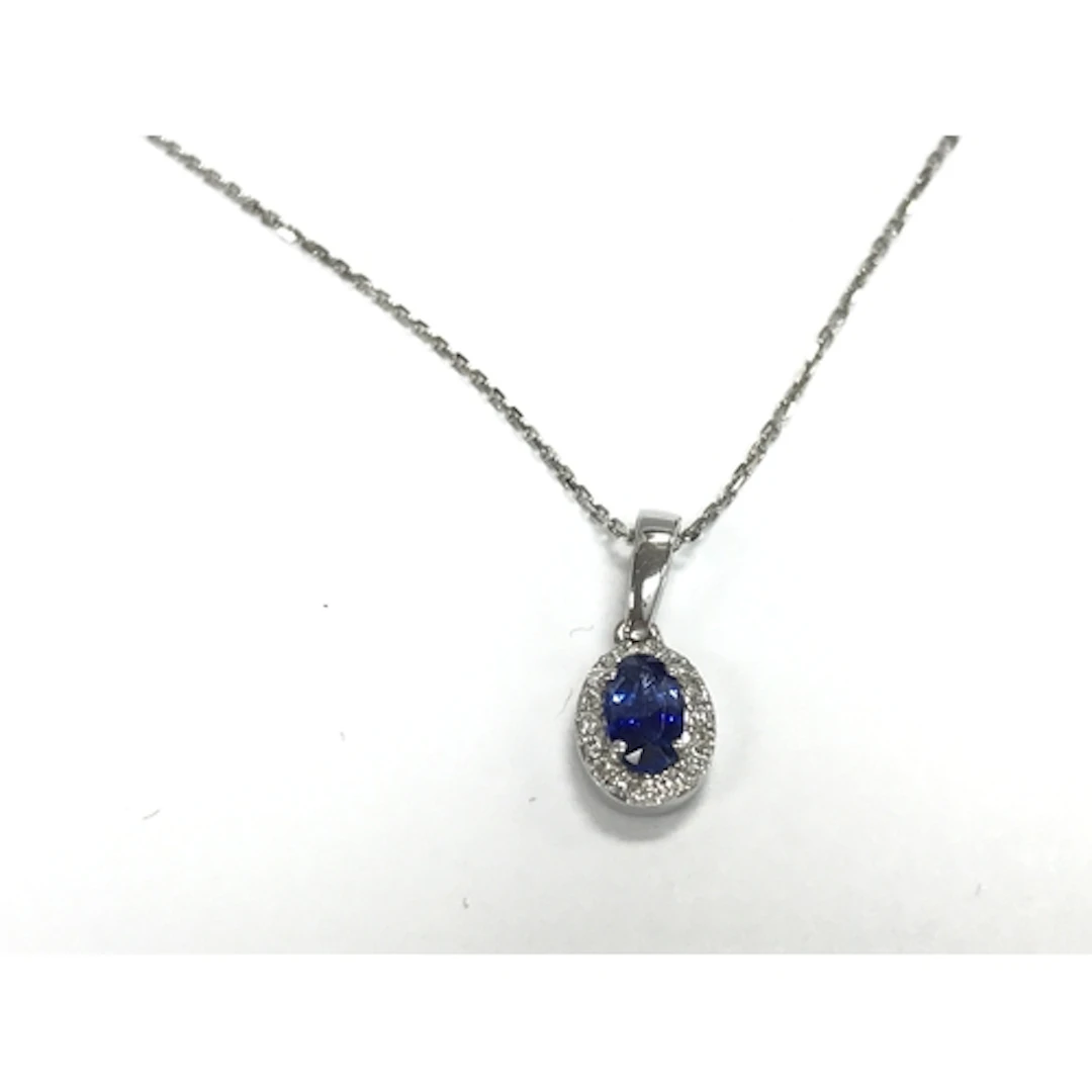 9ct white gold oval sapphire and diamond cluster pendant on ...