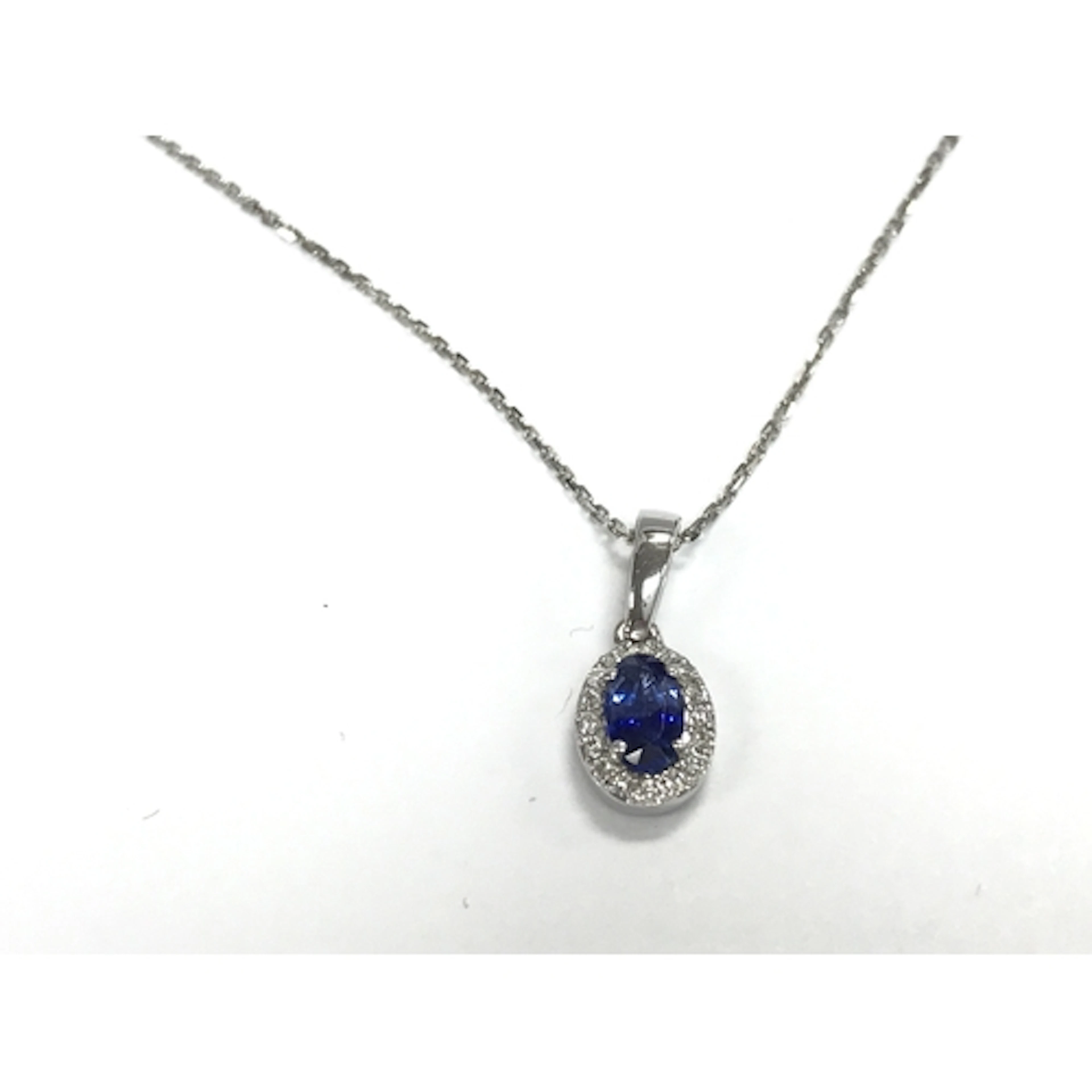 9ct white gold oval sapphire and diamond cluster pendant on ...