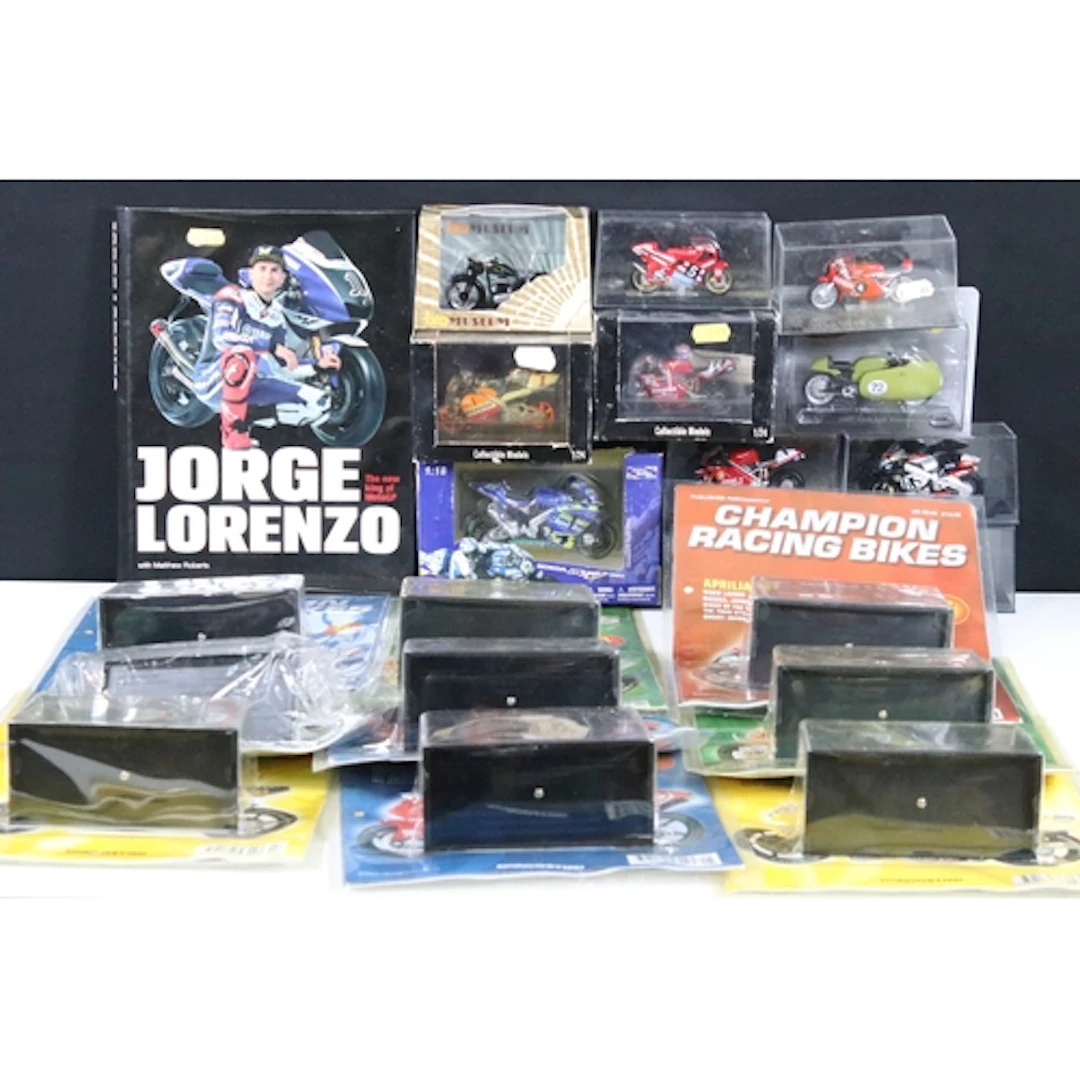 23 Boxed / cased diecast model motorbikes to include 12 x De...