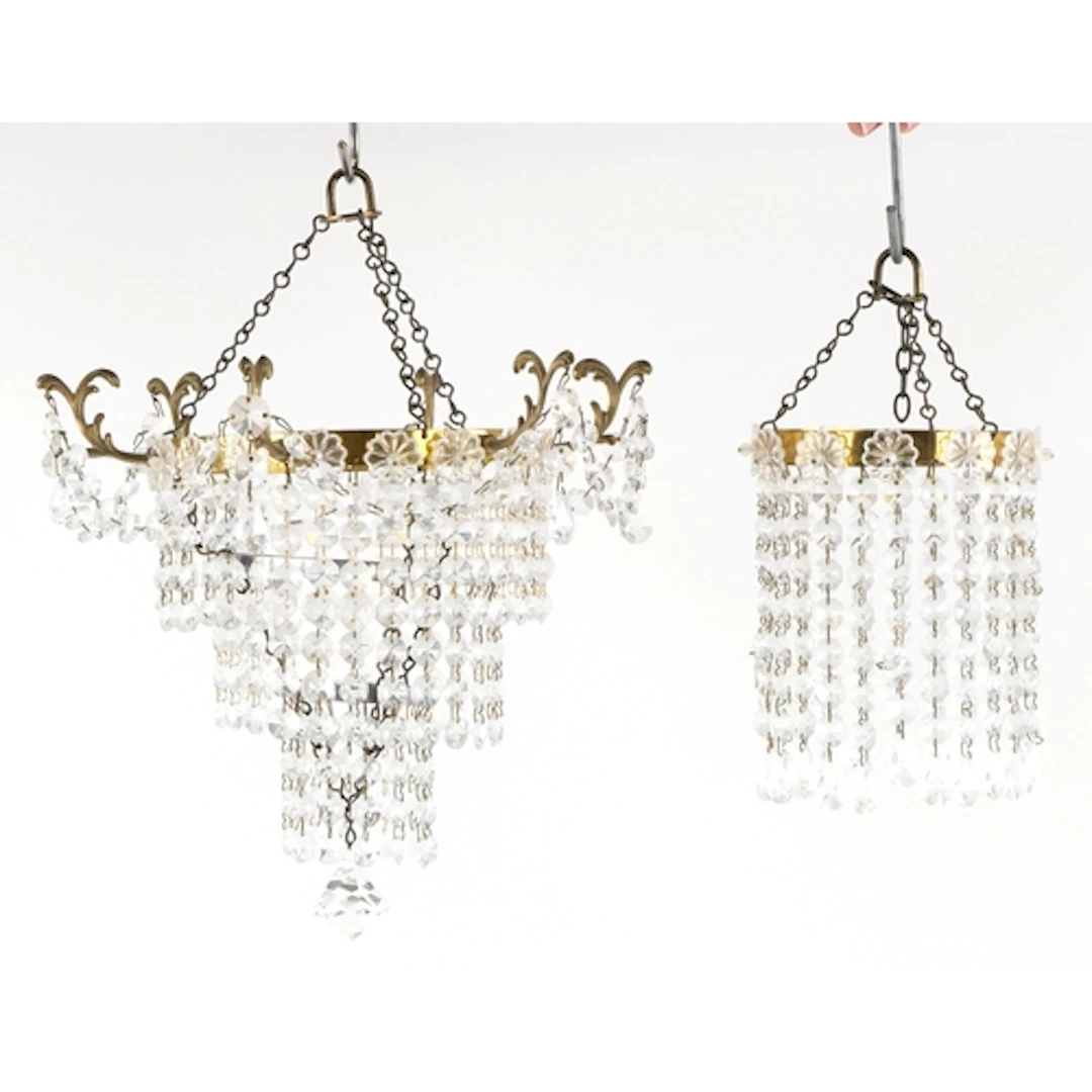 Two vintage gilt brass and cut glass chandeliers, the larges...