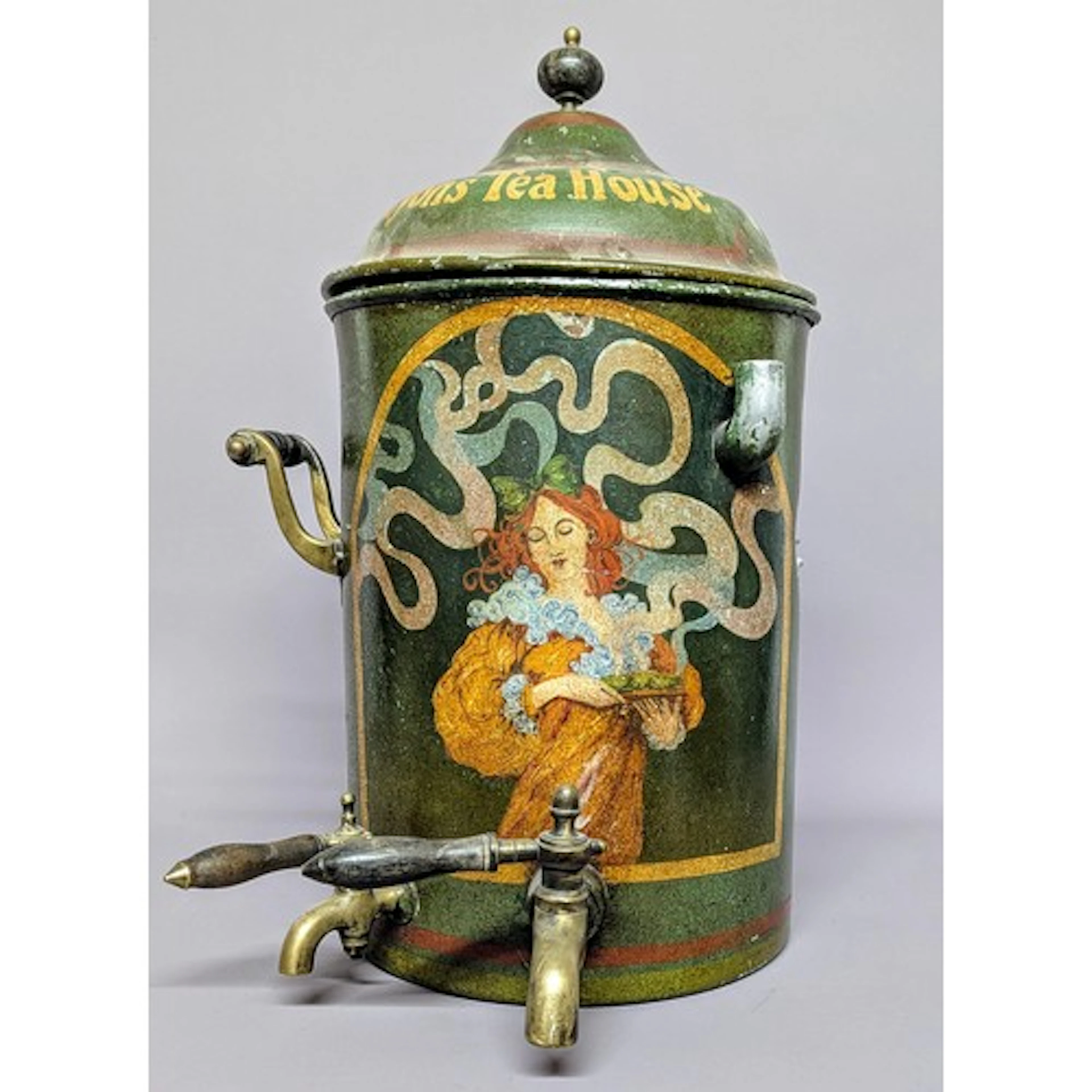 An Edwardian Art Nouveau toleware counter top tea urn and co...